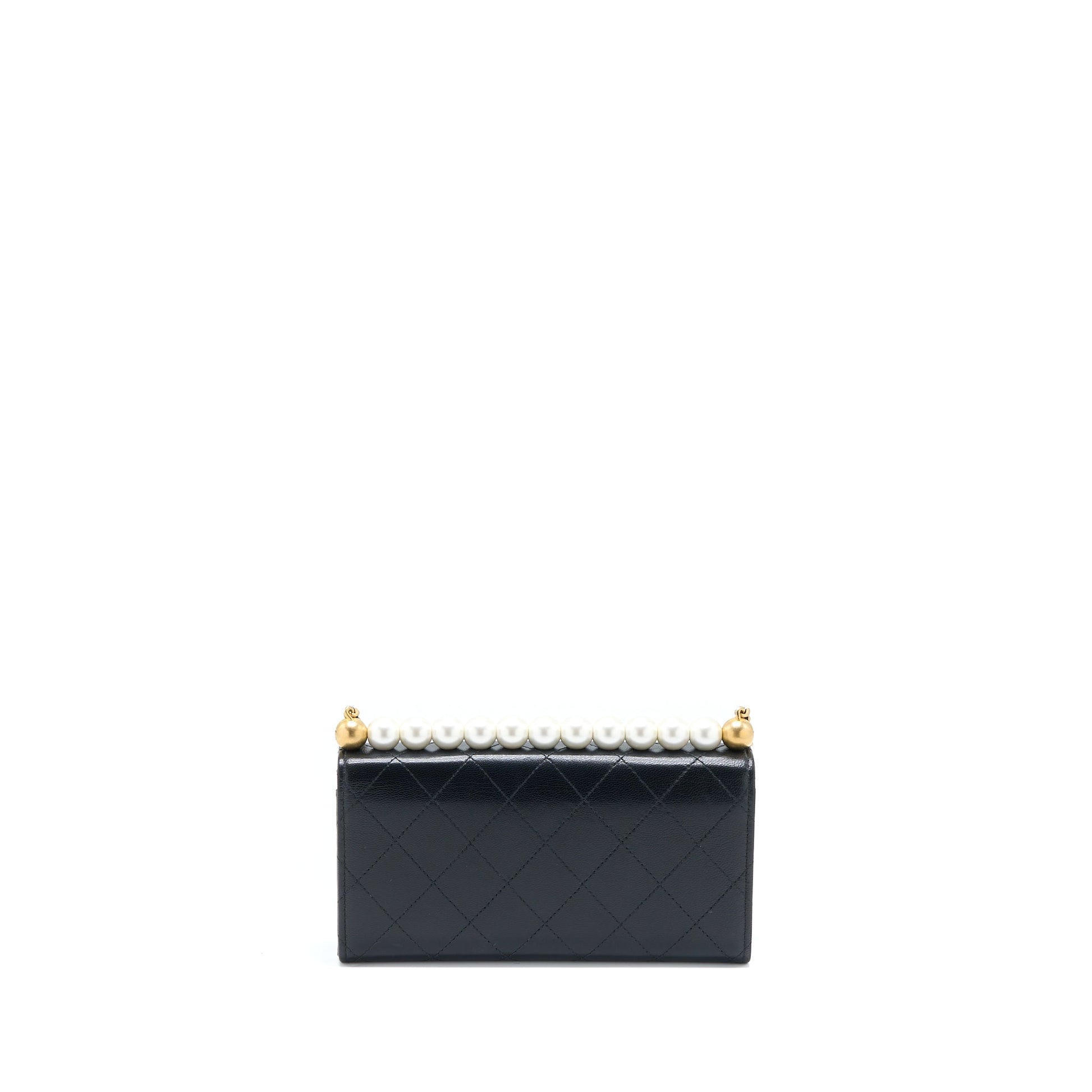 Chanel Pearl Flap on Goatskin GHW Black Wallet Case