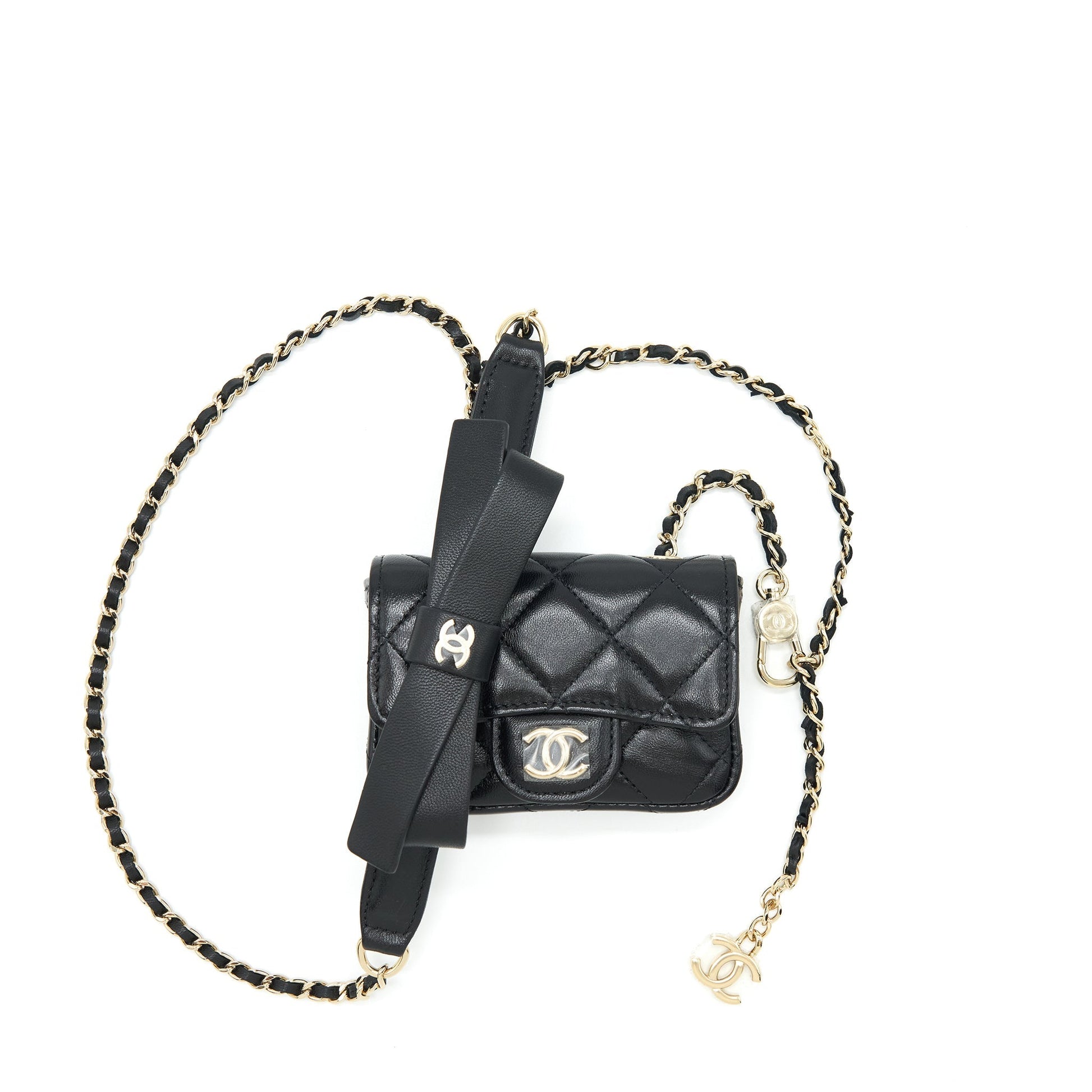 Chanel Flap Belt Ribbon Lambskin LGHW Black