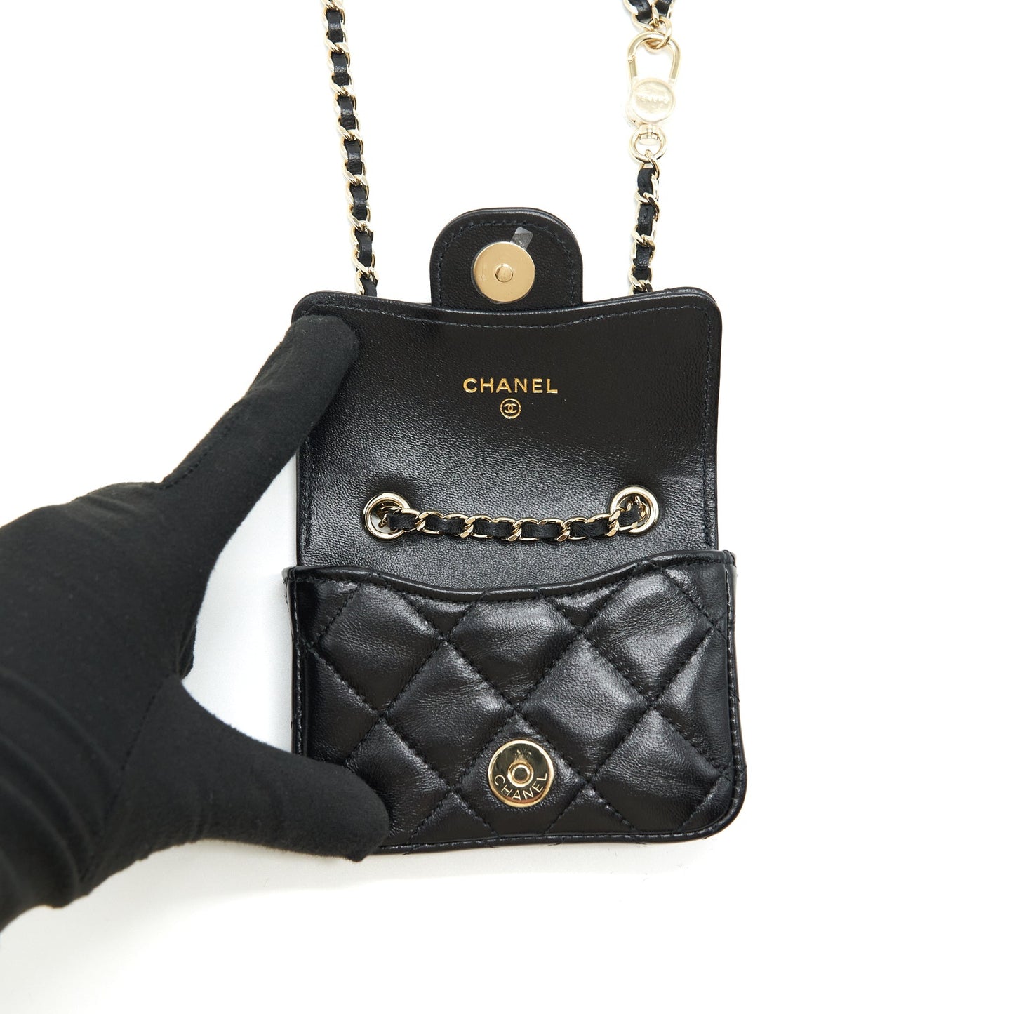 Chanel Flap Belt Ribbon Lambskin LGHW Black