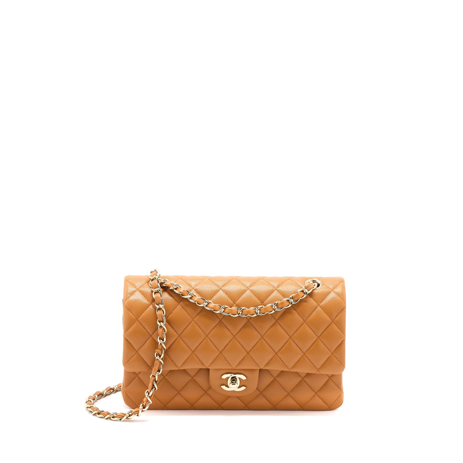 Chanel Classic Double Flap Caviar Caramel LGHW Shoulder Bag