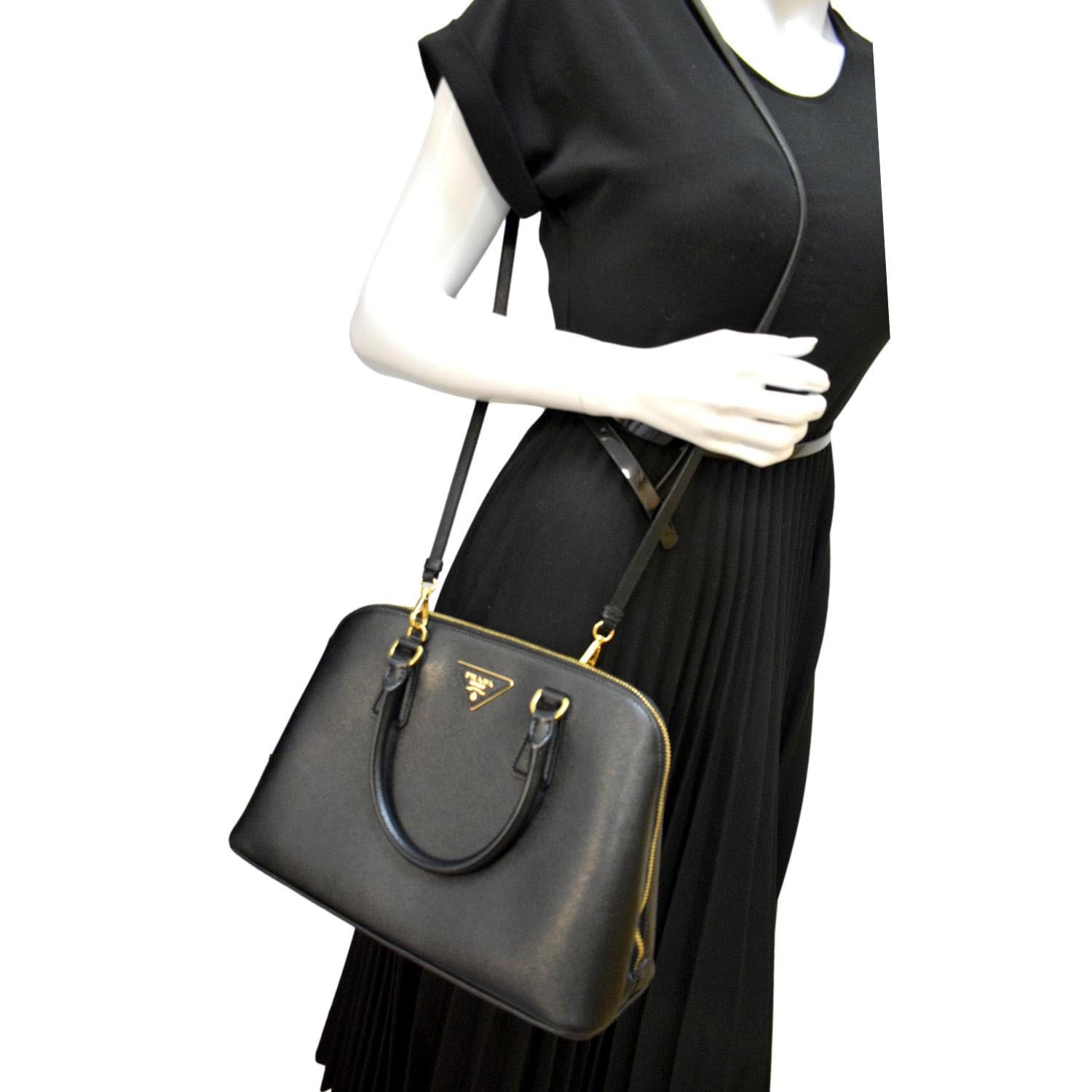 Prada Lux Promenade Shoulder Bag Leather Saffiano Black