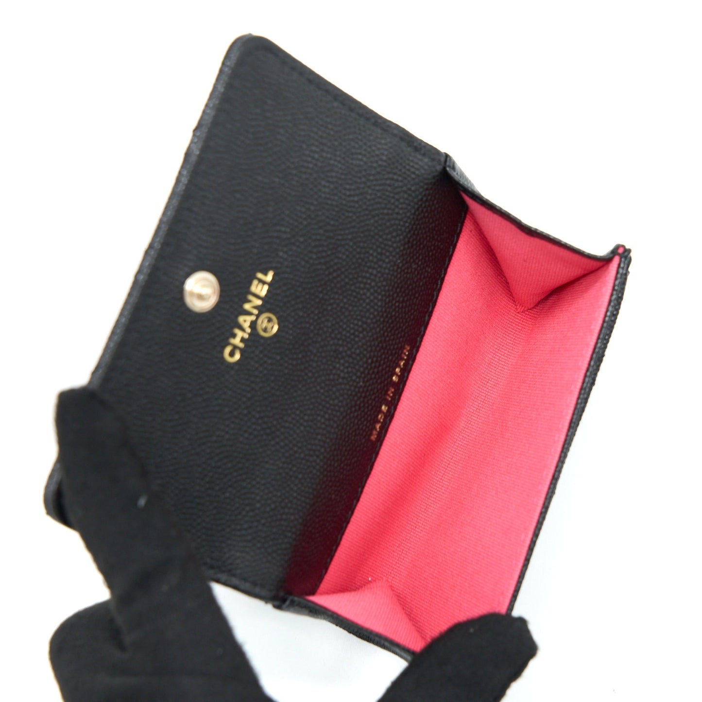 Chanel 23P Detail CC Logo Flap Card Black Wallet Case