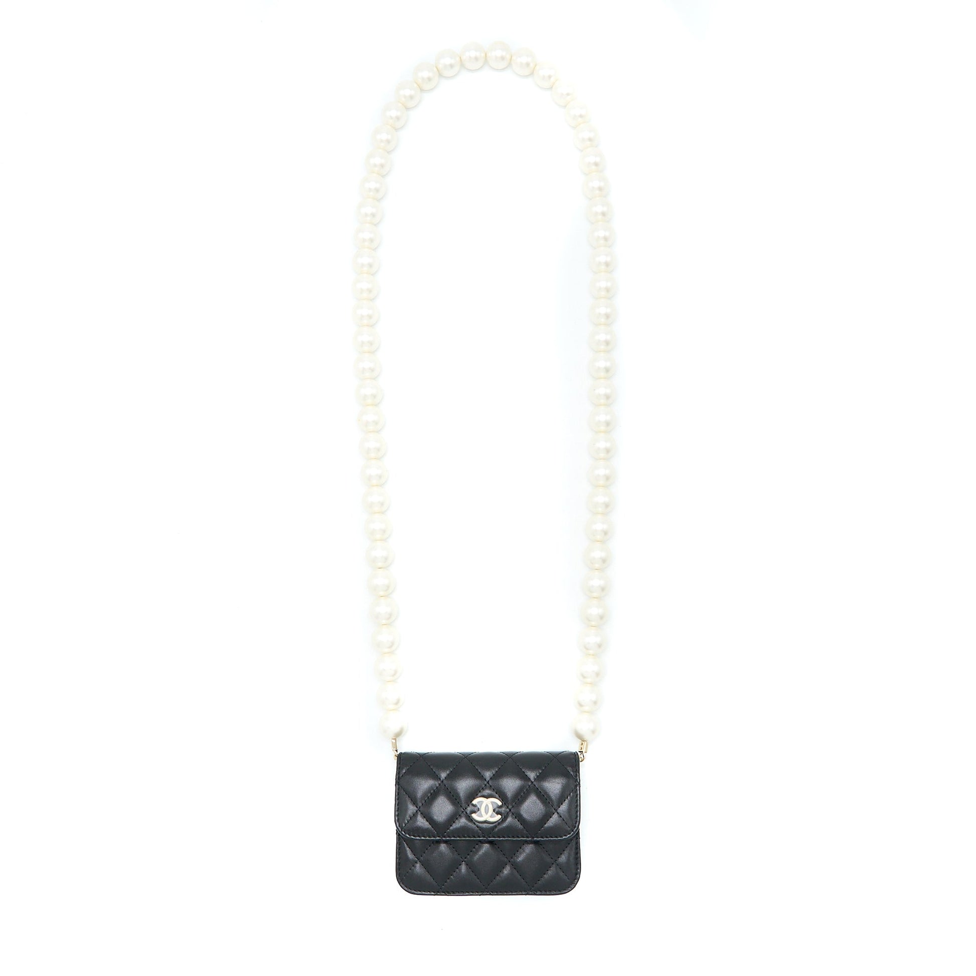 Chanel Giant Pearl Lambskin LGHW Black Mini Bag Black Lghw