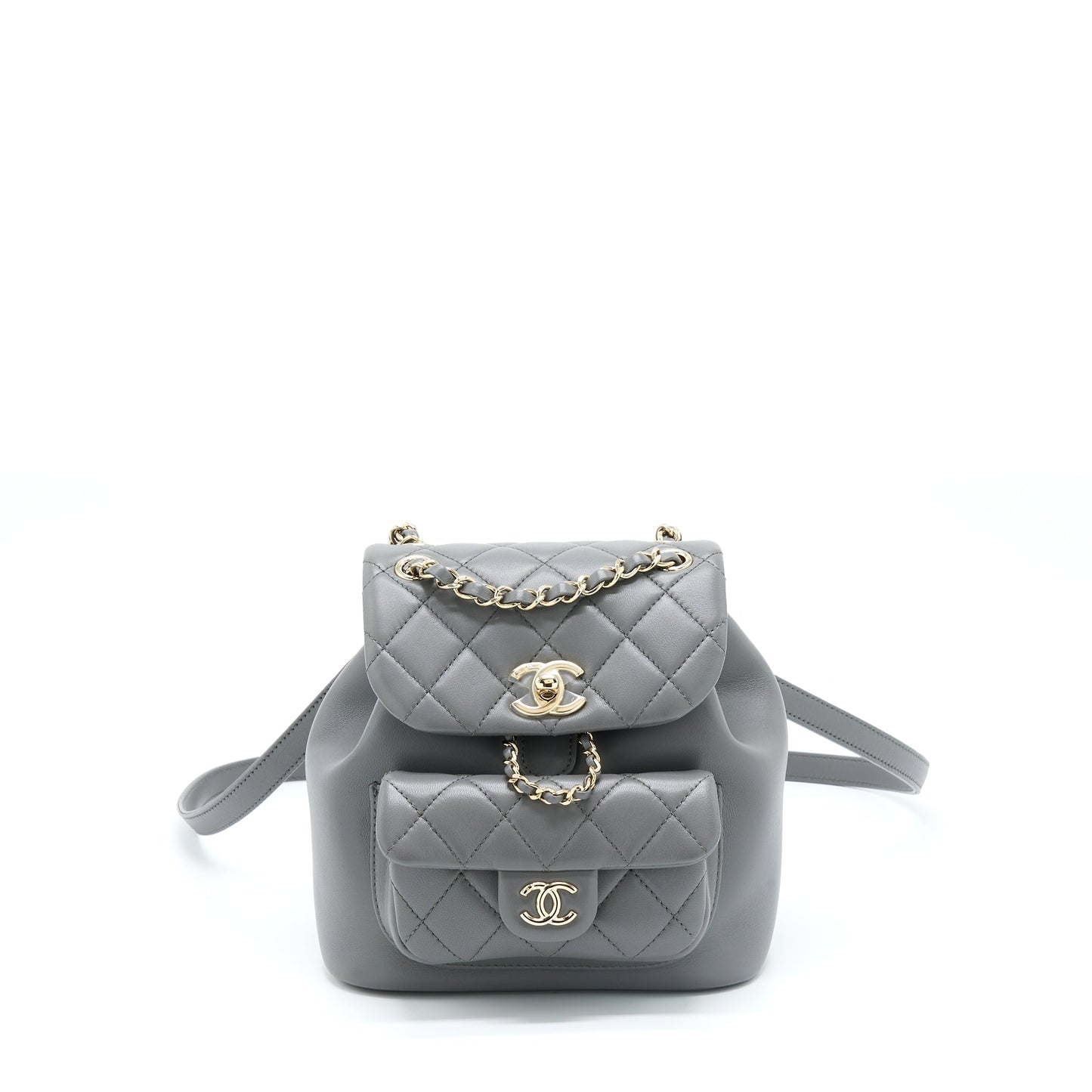 Chanel 22A Duma Backpack Lambskin Dark LGHW Grey