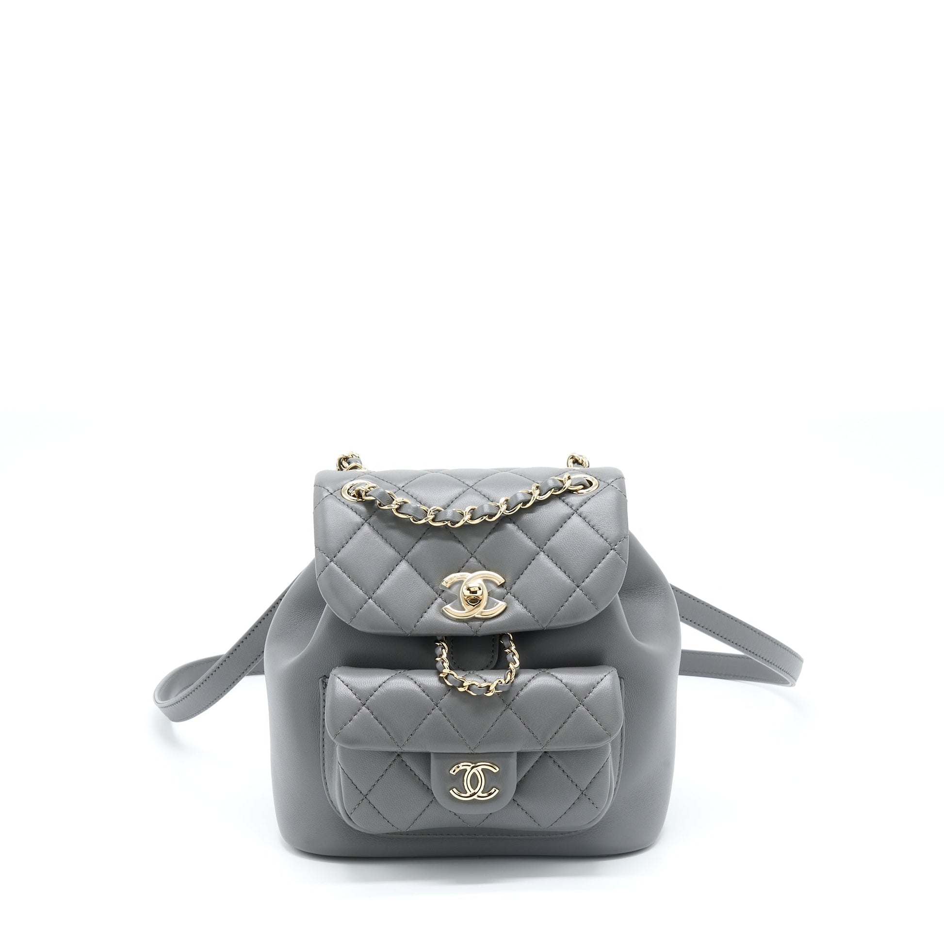 Chanel 22A Duma Backpack Lambskin Dark LGHW Grey