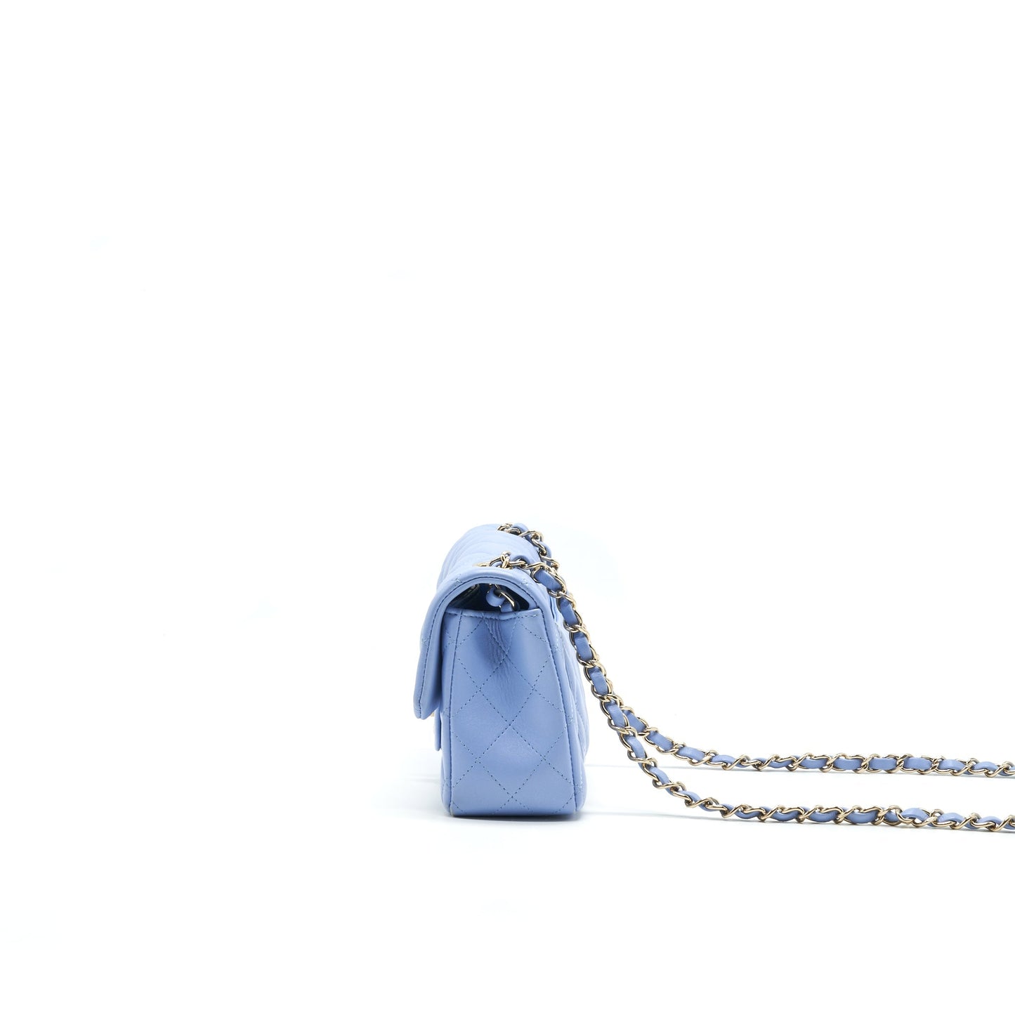 CHANEL LAMBSKIN RECTANGULAR MINI FLAP BAG IN ICE BLUE GHW