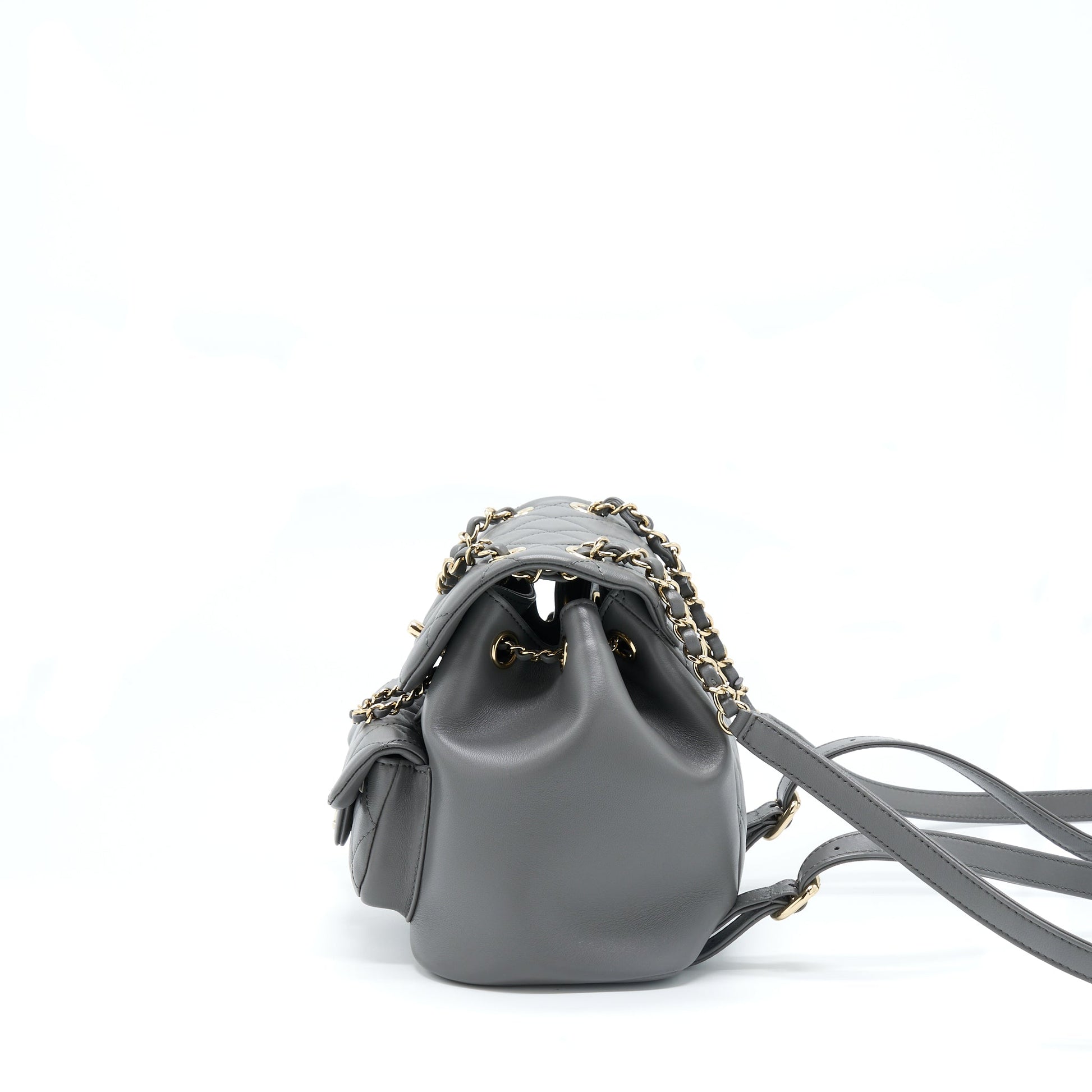 Chanel 22A Duma Backpack Lambskin Dark LGHW Grey