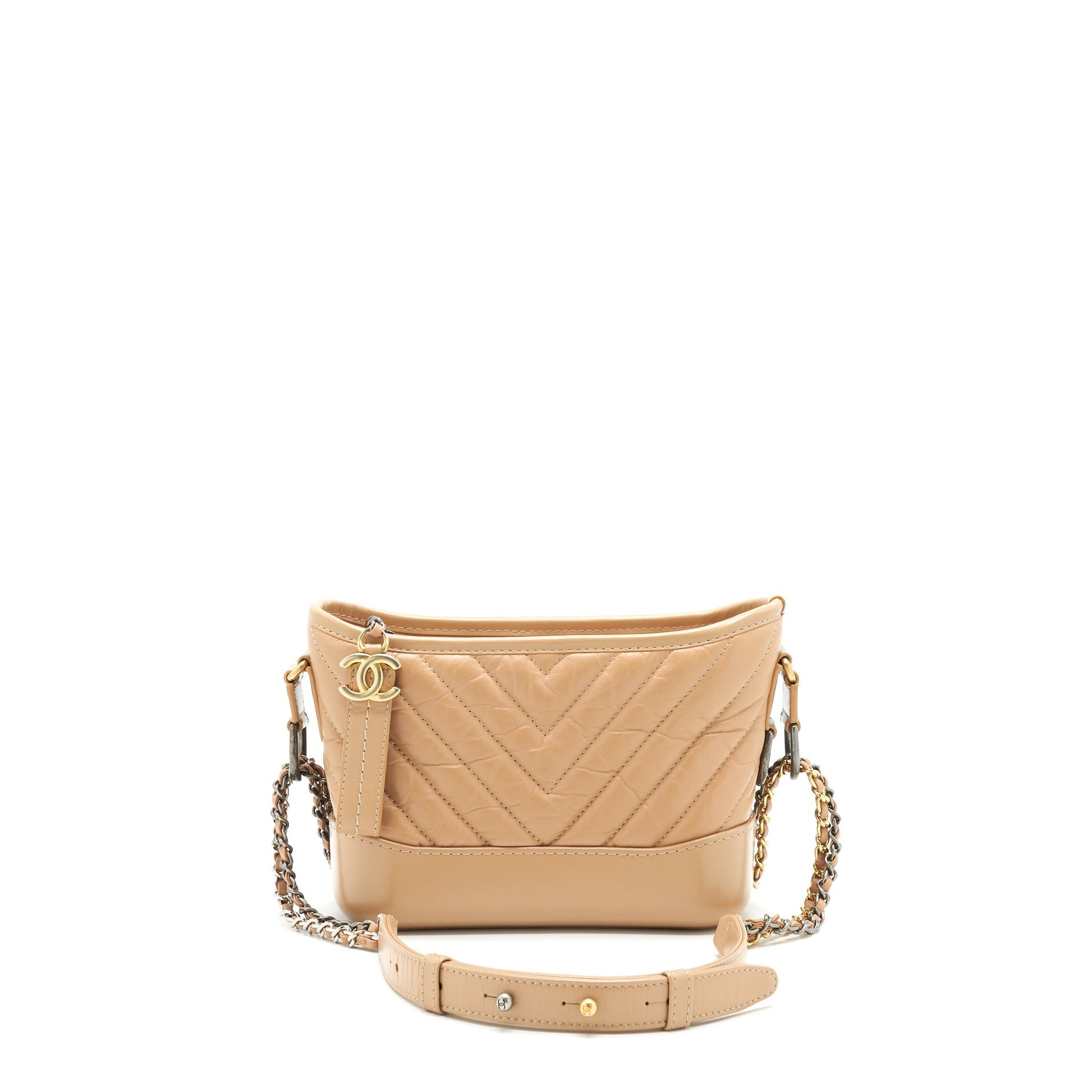 Chanel Gabrielle Hobo Chevron Beige Small Shoulder Bag