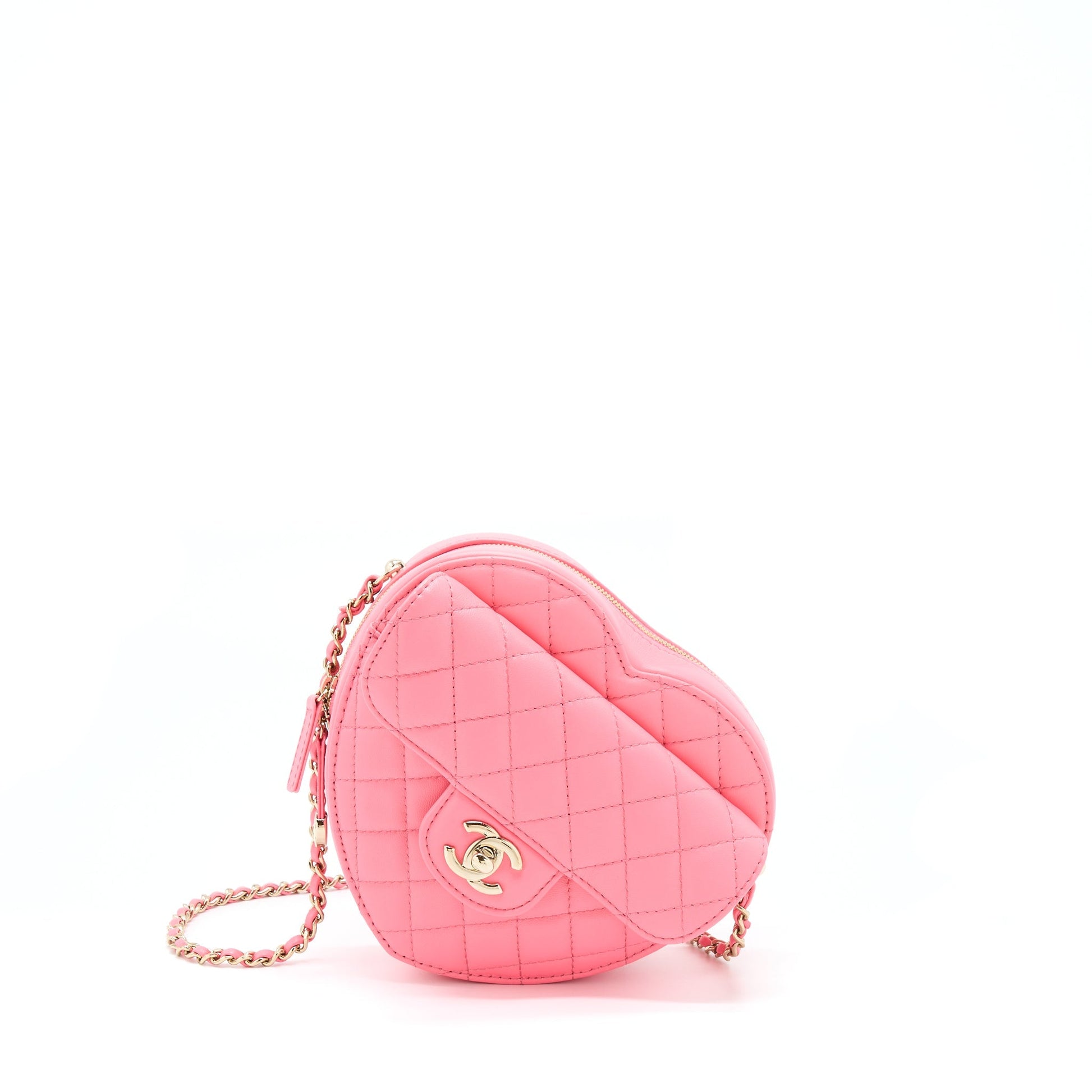 Chanel 22S Heart Lambskin LGHW Microchip Pink Handbag