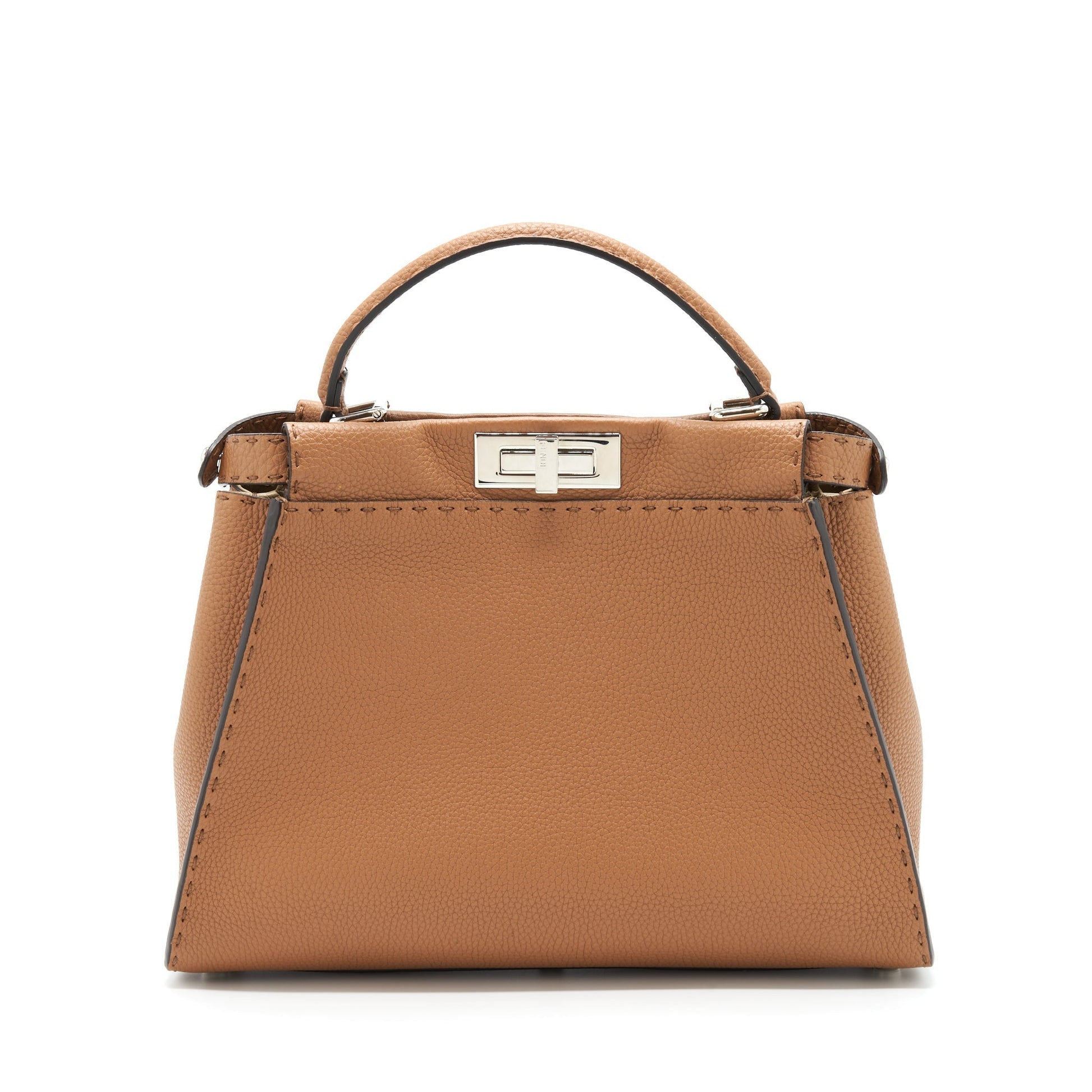 Fendi Peekaboo Tote Purse Grained Calfskin Caramel Medium Tote Bag Calfskin Caramel Shw
