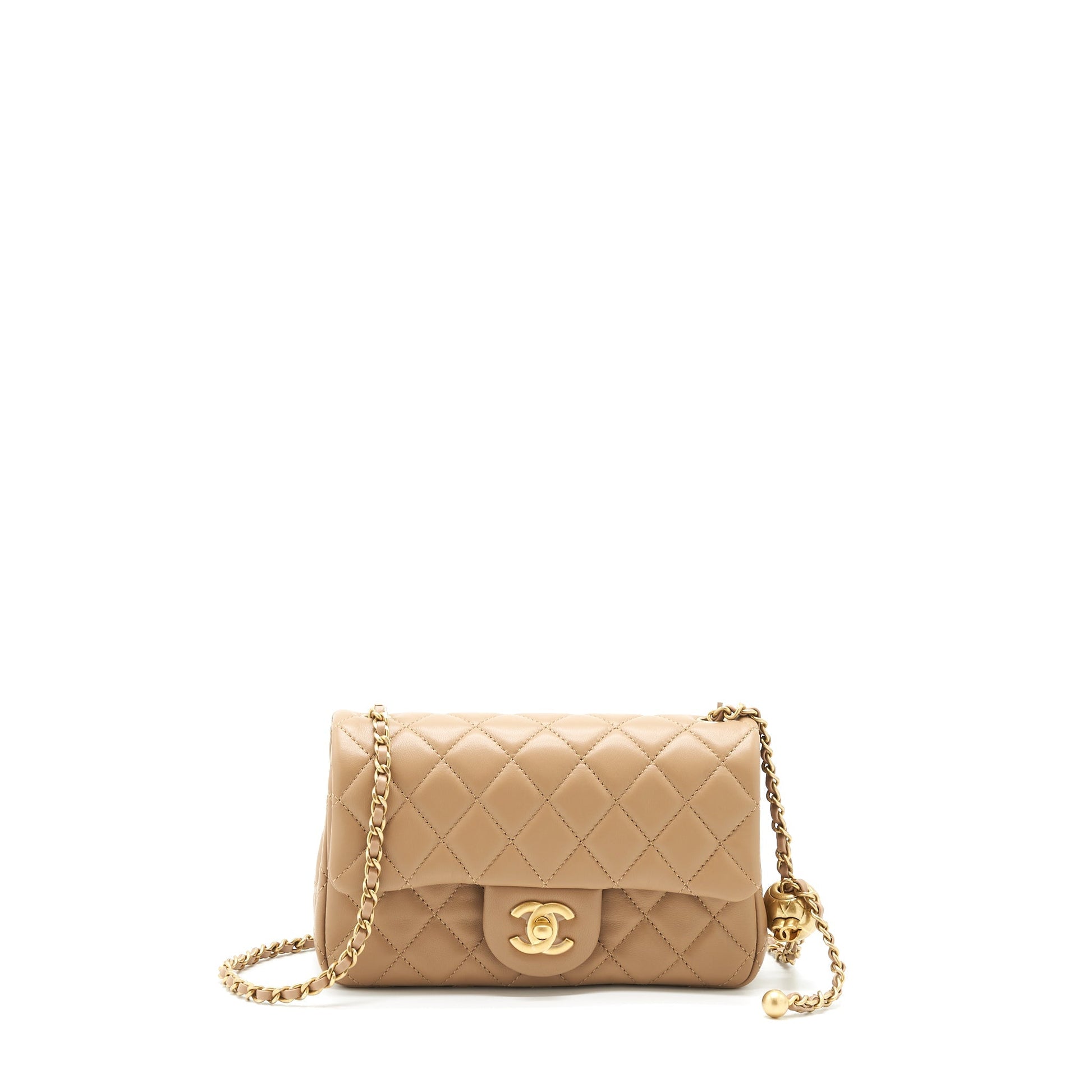 Chanel 22B Pearl Crush Rectangular Flap Lambskin Beige Shoulder Bag