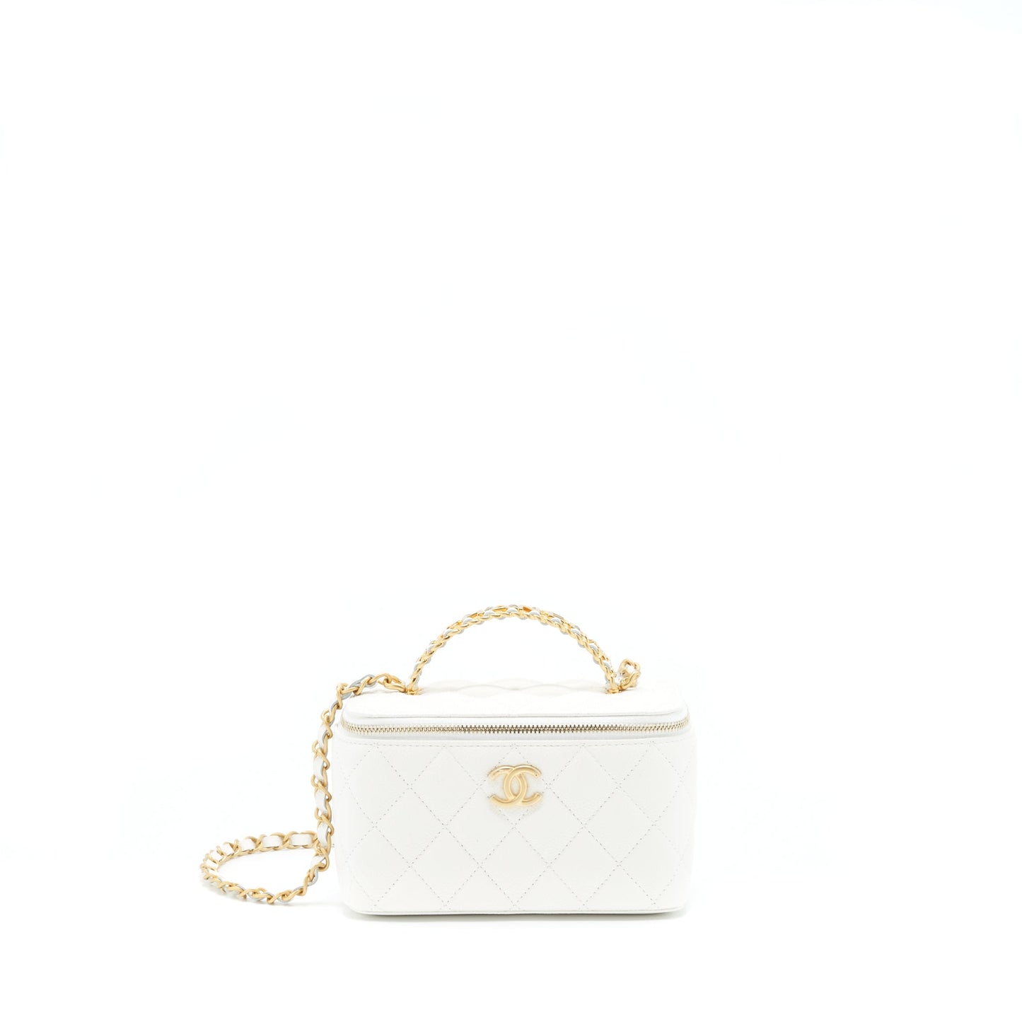 Chanel 22S Logo Top Handle Long Vanity White Handbag