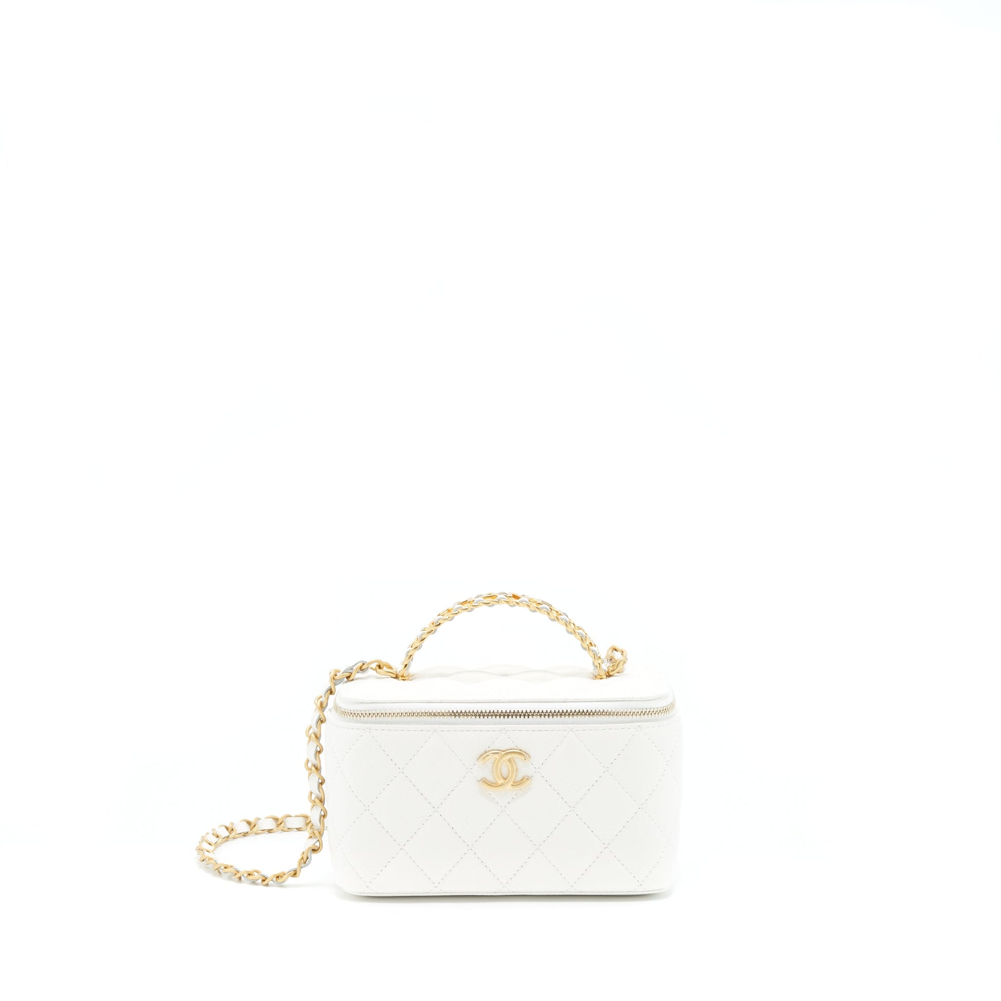 Chanel 22S Logo Top Handle Long Vanity White Handbag