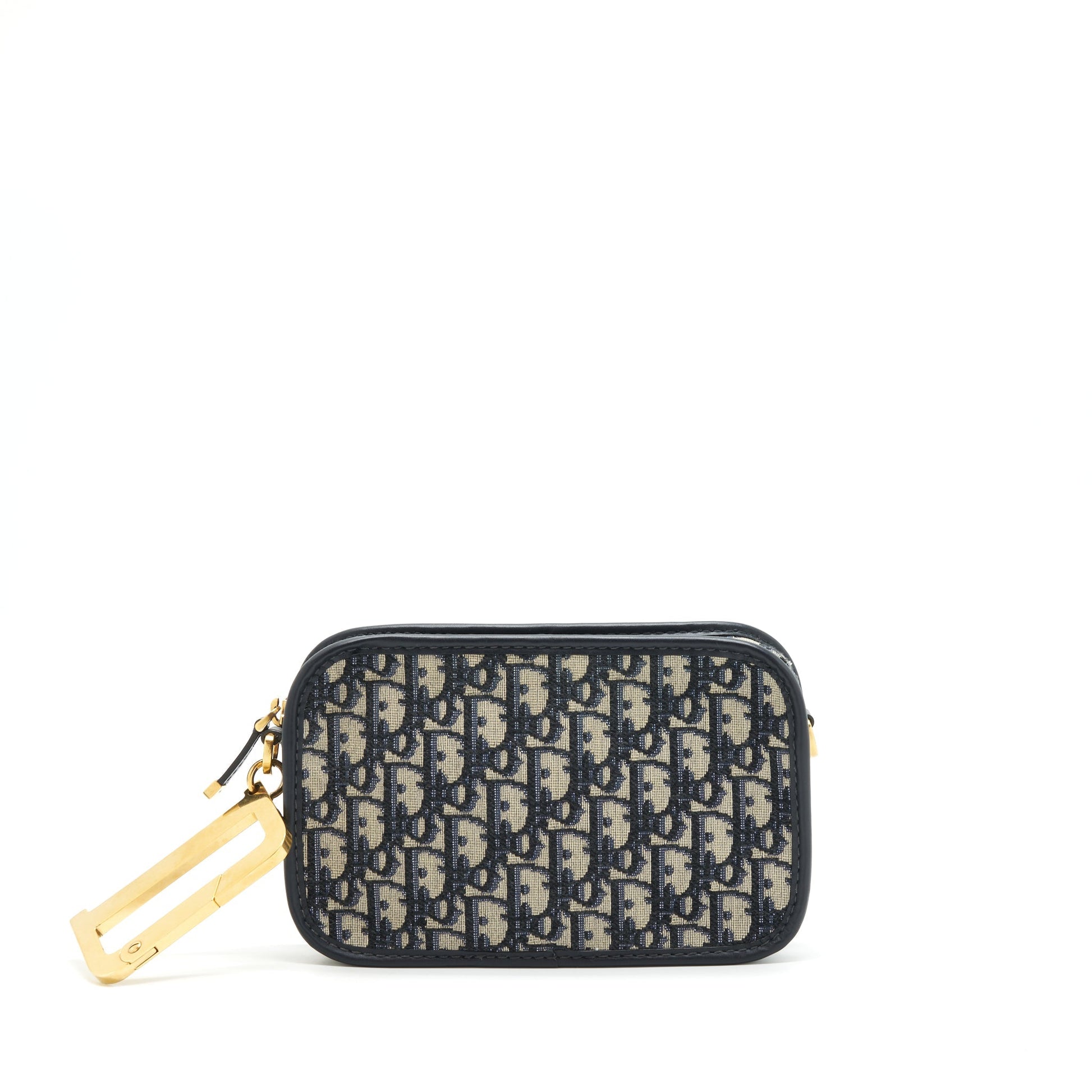 Dior quake Pouch Oblique Handbag Canvas Blue Travel Bag