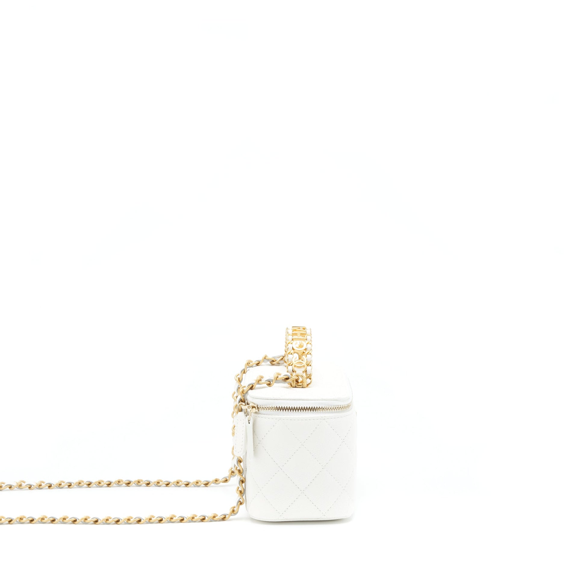 Chanel 22S Logo Top Handle Long Vanity White Handbag