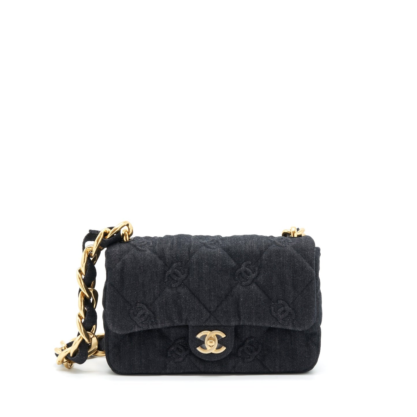 Chanel 22s Denim CC Logo GHW Small Shoulder Bag