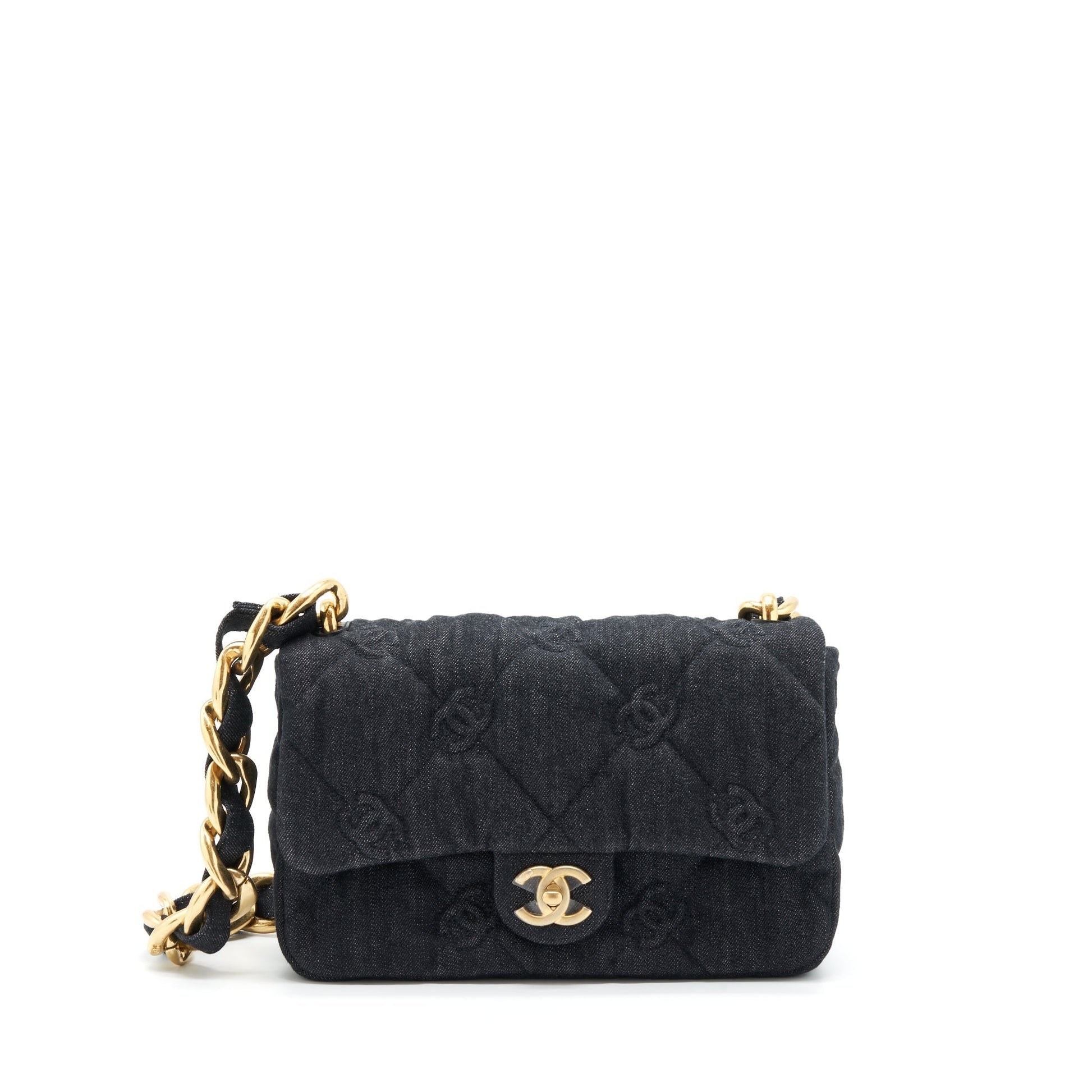 Chanel 22s Denim CC Logo GHW Small Shoulder Bag