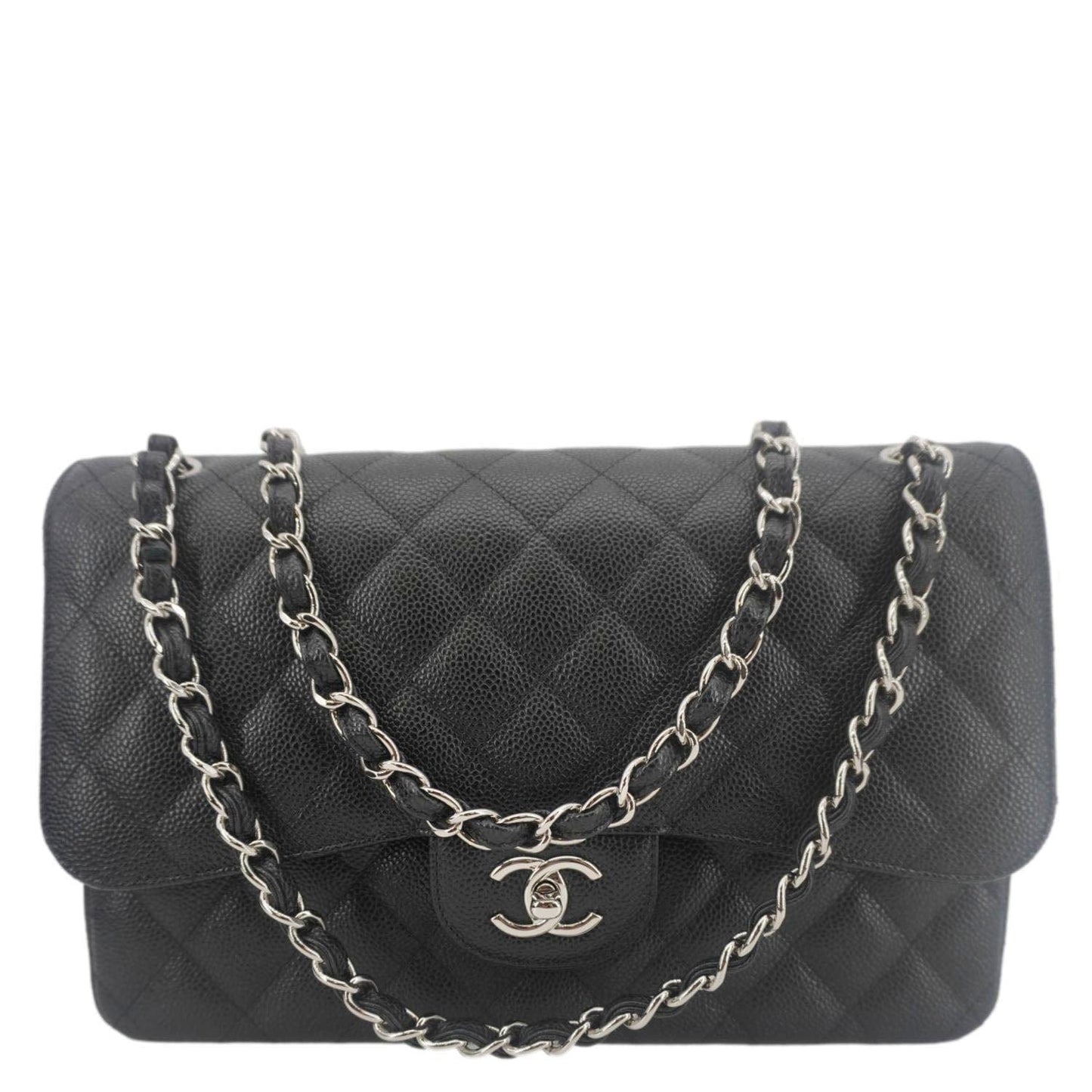 Chanel Classic Double Flap Jumbo Quilted Leather Black Travel Bag