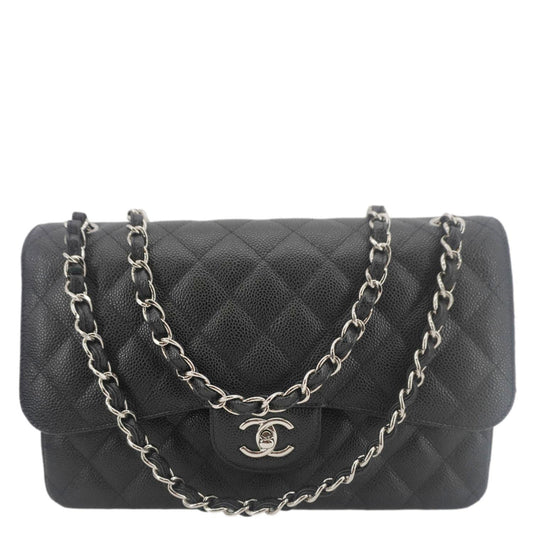 Chanel Classic Double Flap Jumbo Quilted Leather Black Travel Bag