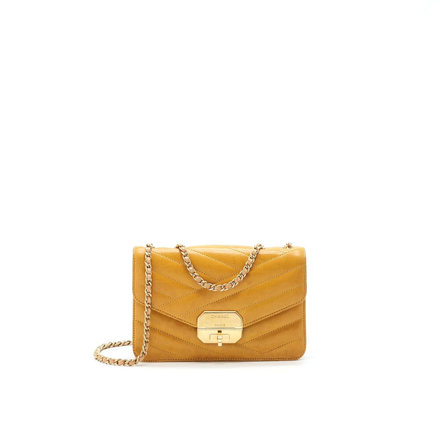 Chanel Chevron Envelope Flap Yellow GHW Shoulder Bag