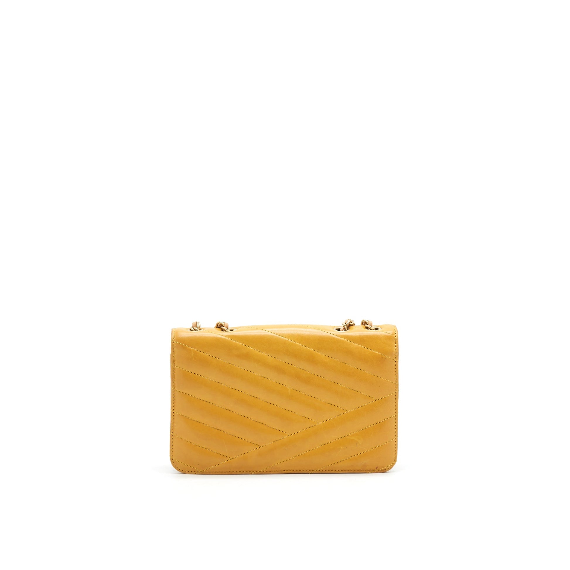 Chanel Chevron Envelope Flap Yellow GHW Shoulder Bag