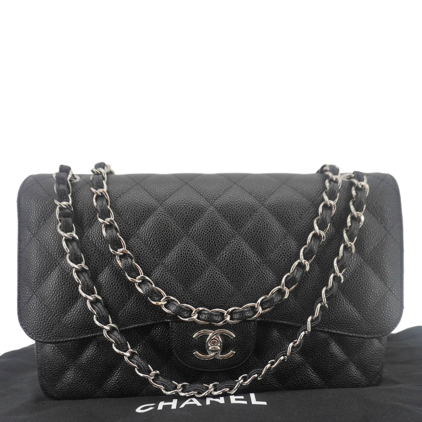 Chanel Classic Double Flap Jumbo Quilted Leather Black Travel Bag