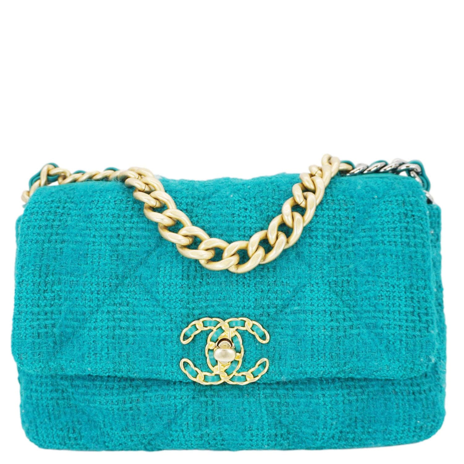 Louis Vuitton Chanel 19 Flap Medium Quilted Tweed Shoulder Bag Teal