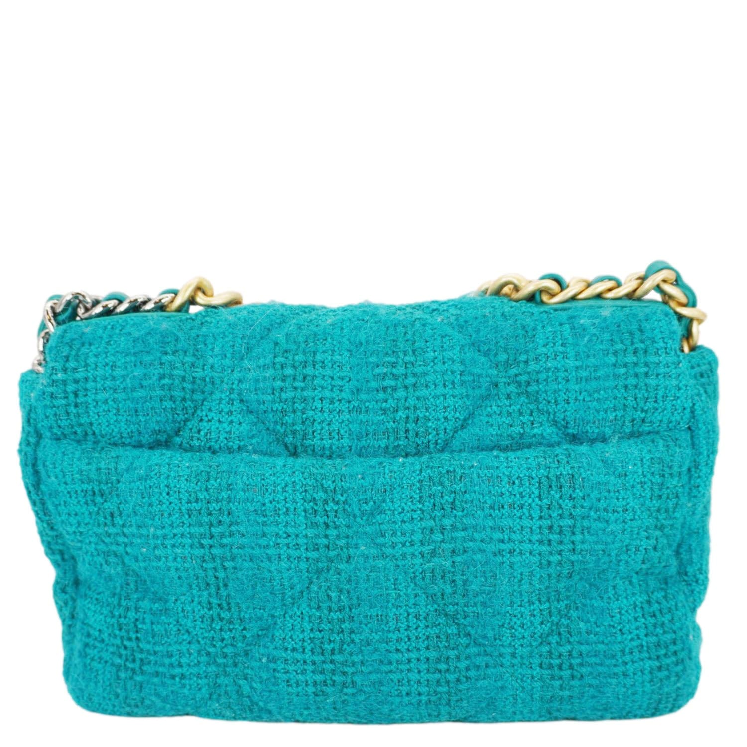 Louis Vuitton Chanel 19 Flap Medium Quilted Tweed Shoulder Bag Teal