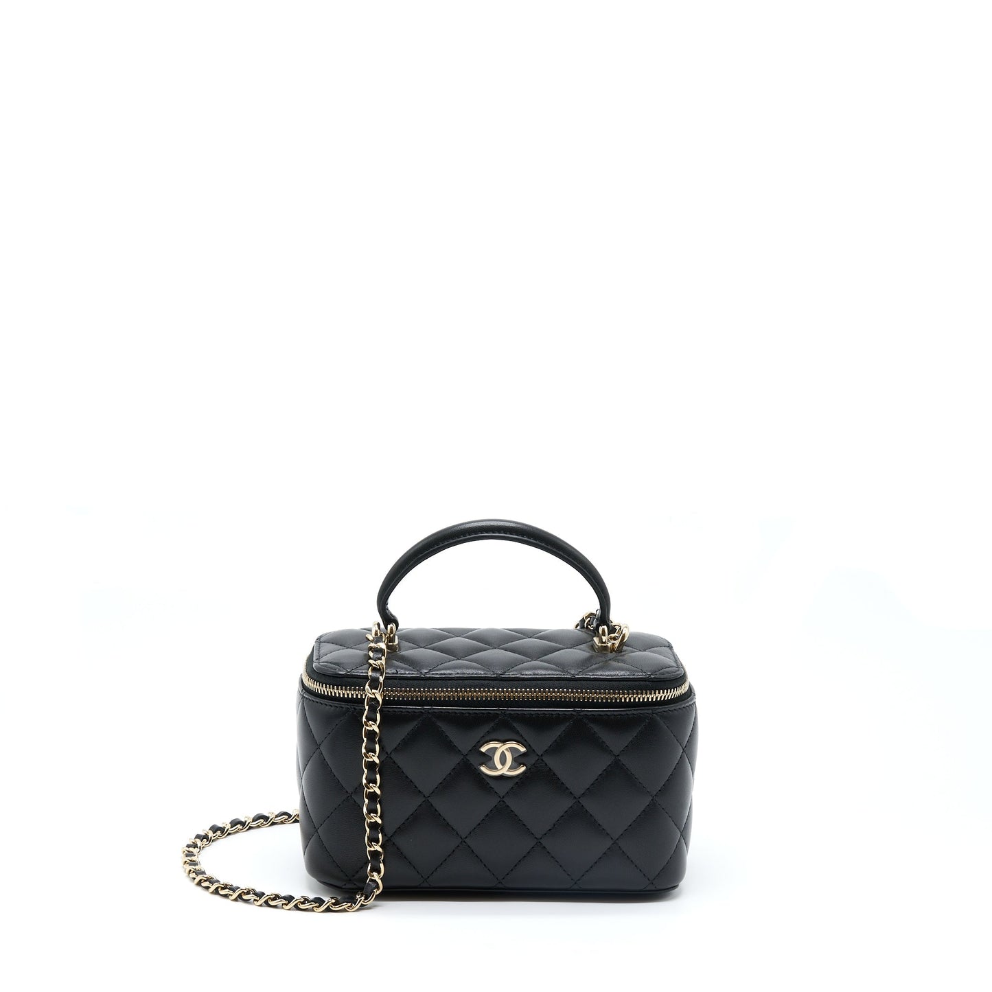 Chanel 22A Top Handle Long Vanity Lambskin Black Handbag New Version