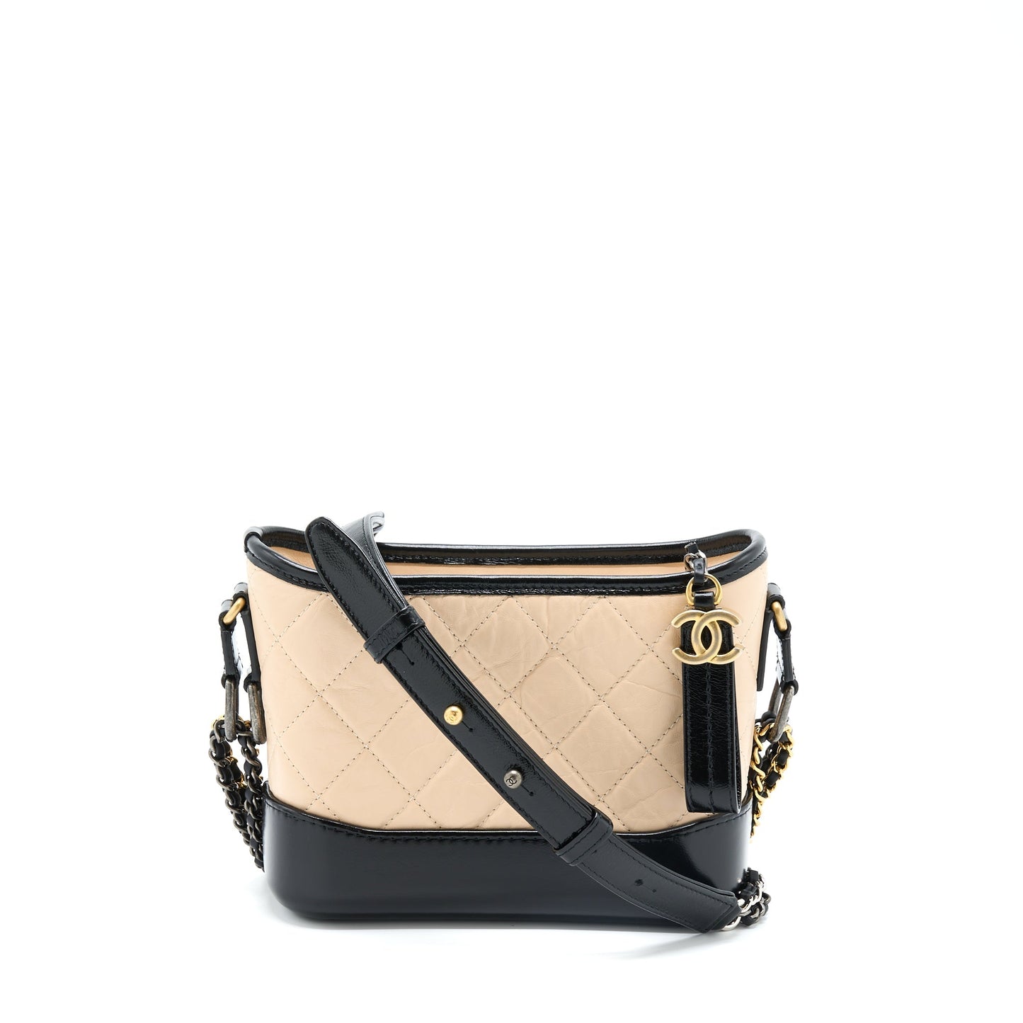 Chanel Gabrielle Hobo Aged Calfskin Light Hardware Multicolour Black Beige Small Shoulder Bag
