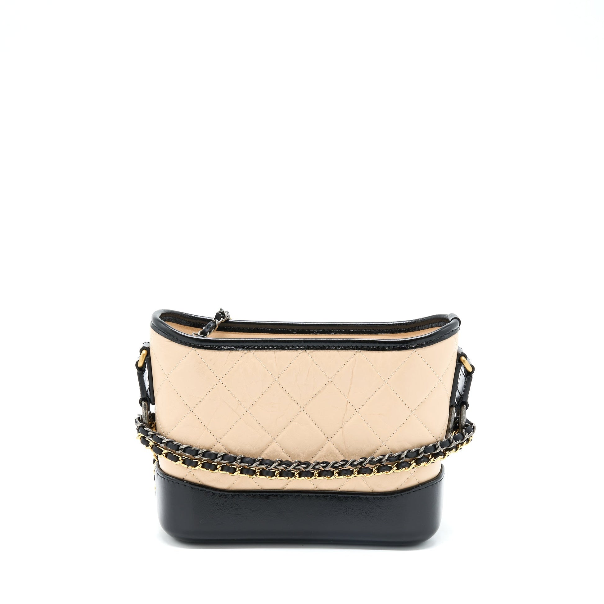 Chanel Gabrielle Hobo Aged Calfskin Light Hardware Multicolour Black Beige Small Shoulder Bag