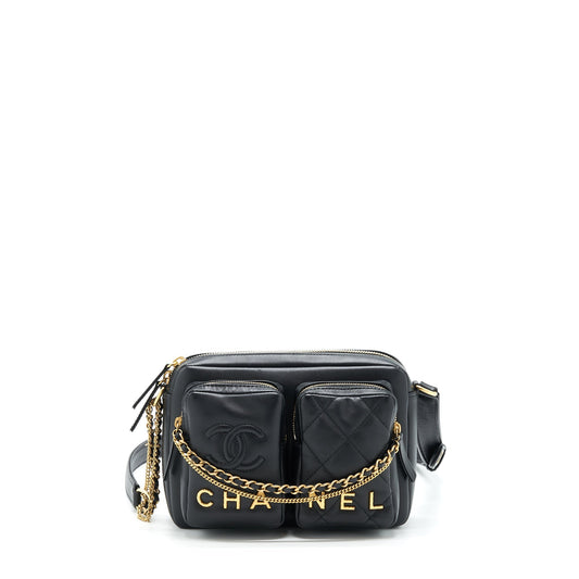 Chanel 22C Camera Calfskin GHW Microchip Black Crossbody Bag