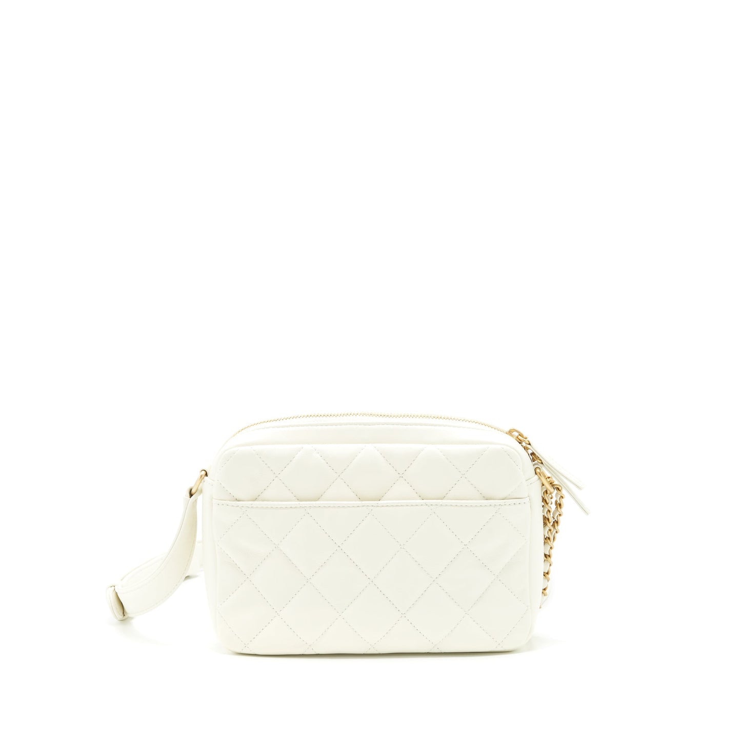 Chanel 22C Camera calfskin GHW Microchip White Crossbody Bag