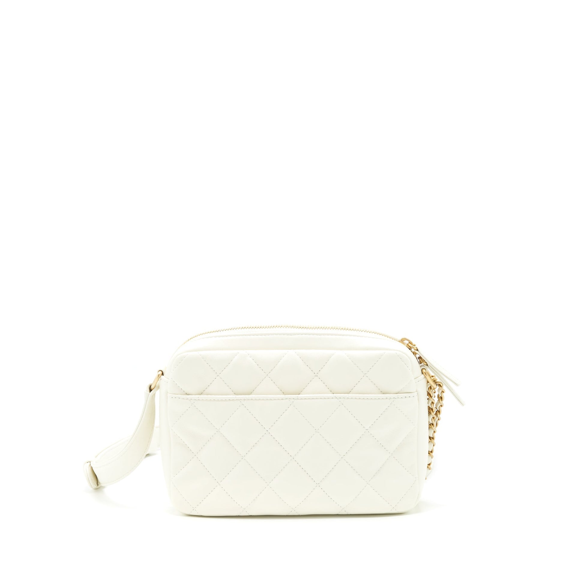 Chanel 22C Camera calfskin GHW Microchip White Crossbody Bag