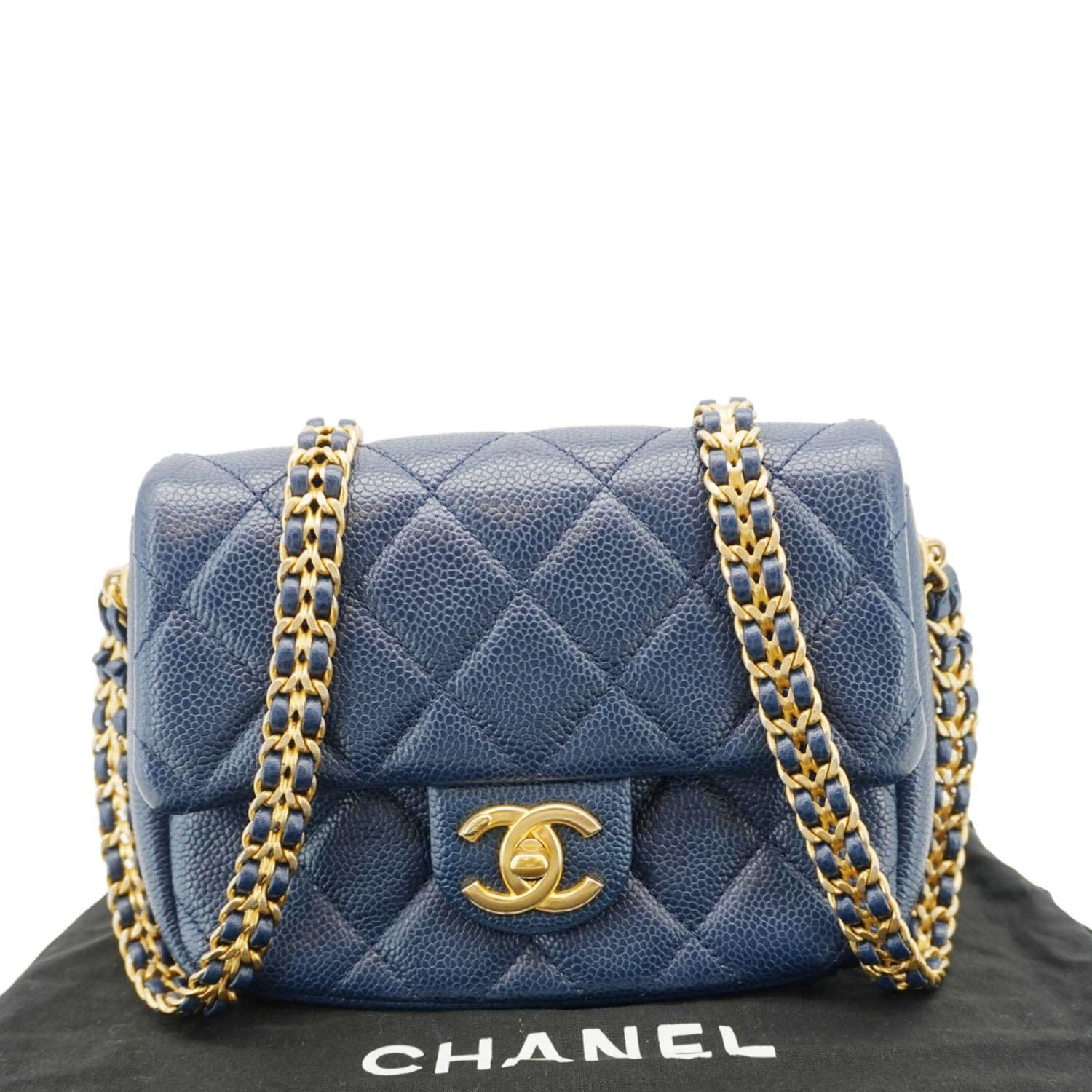 Chanel Soul Flap Caviar Leather Blue Travel Bag