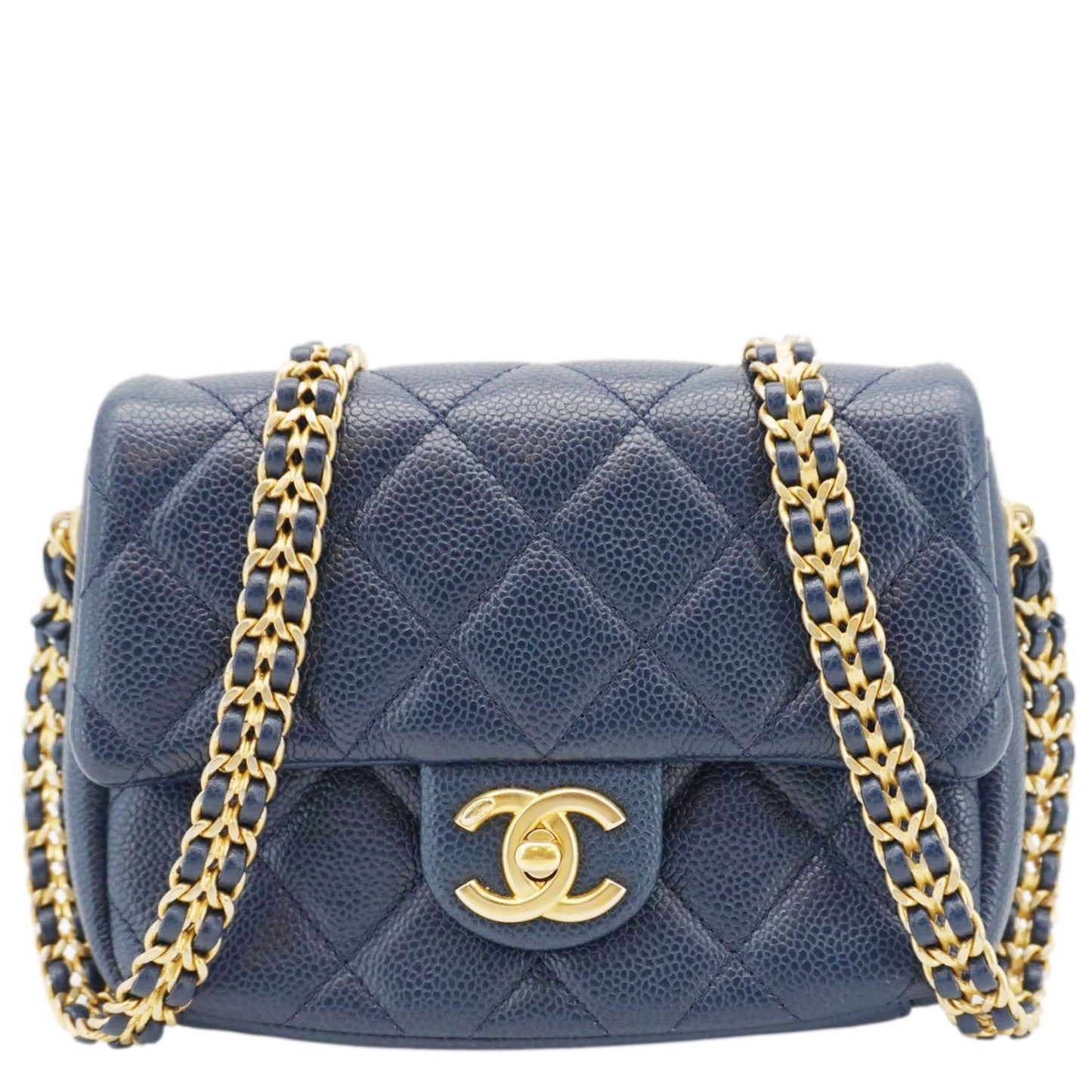 Chanel Soul Flap Caviar Leather Blue Travel Bag