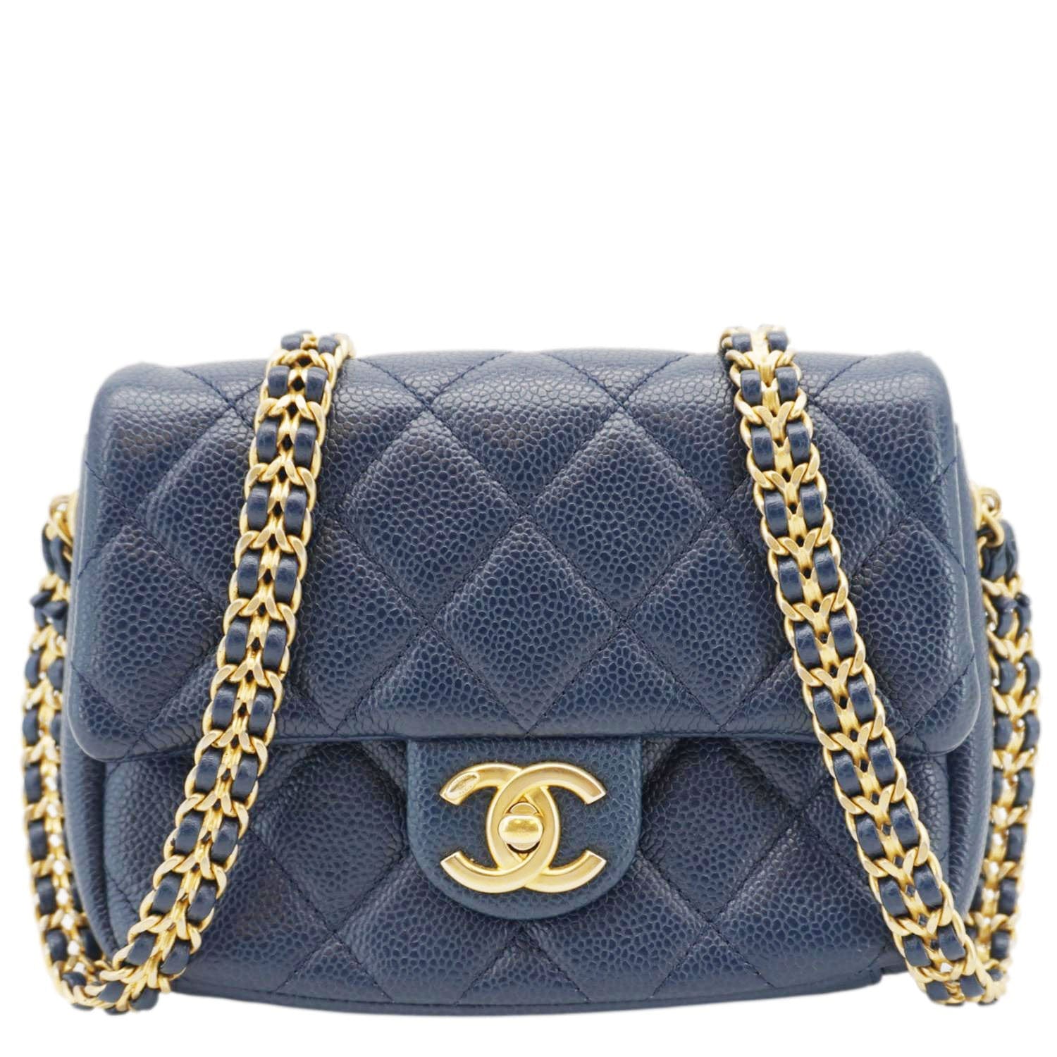 Chanel Soul Flap Caviar Leather Blue Travel Bag