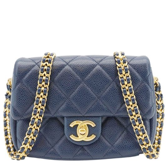 Chanel Soul Flap Caviar Leather Blue Travel Bag