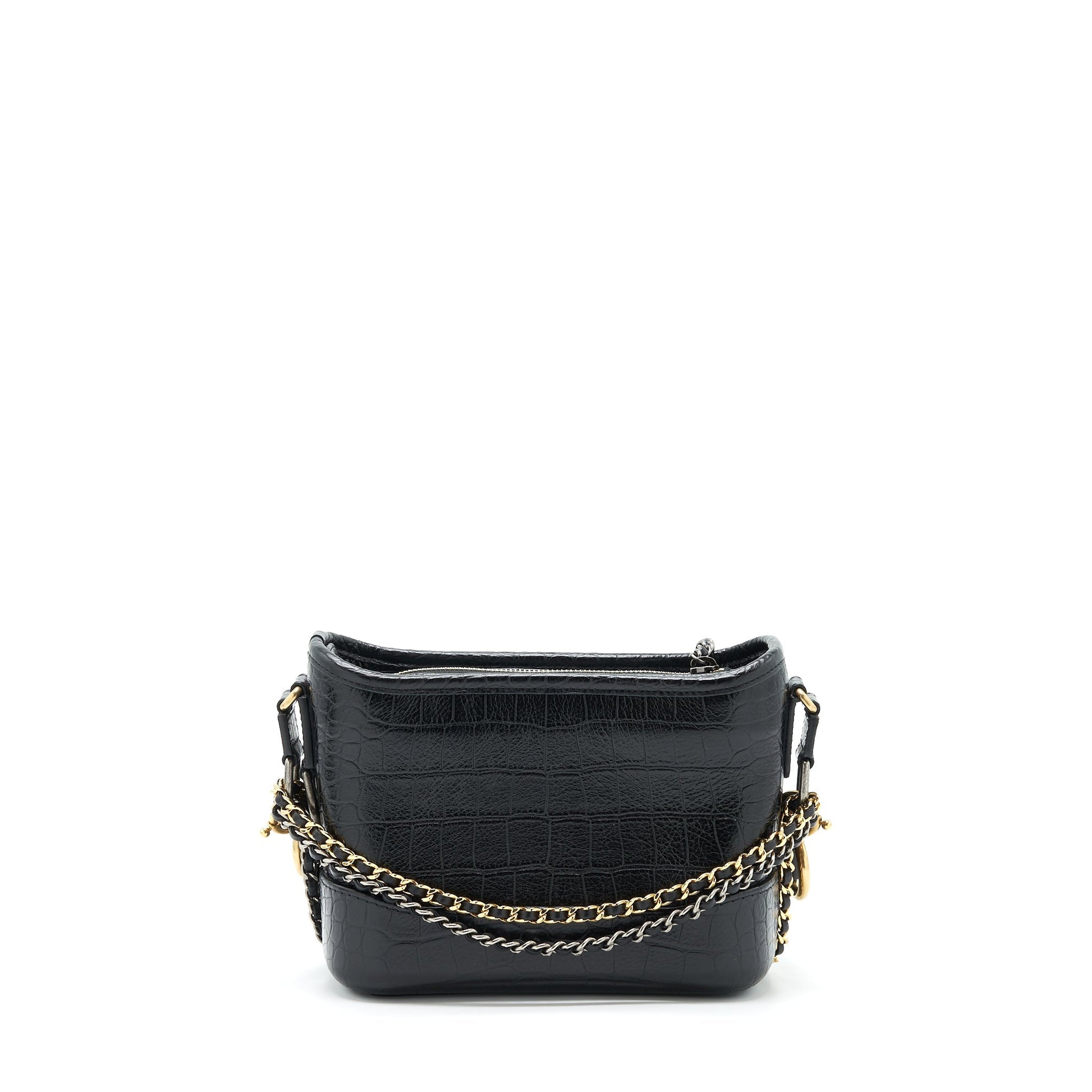 Chanel Gabrielle Hobo Crocodile Embossed Calfskin Hardware Multicolour Black Small Shoulder Bag