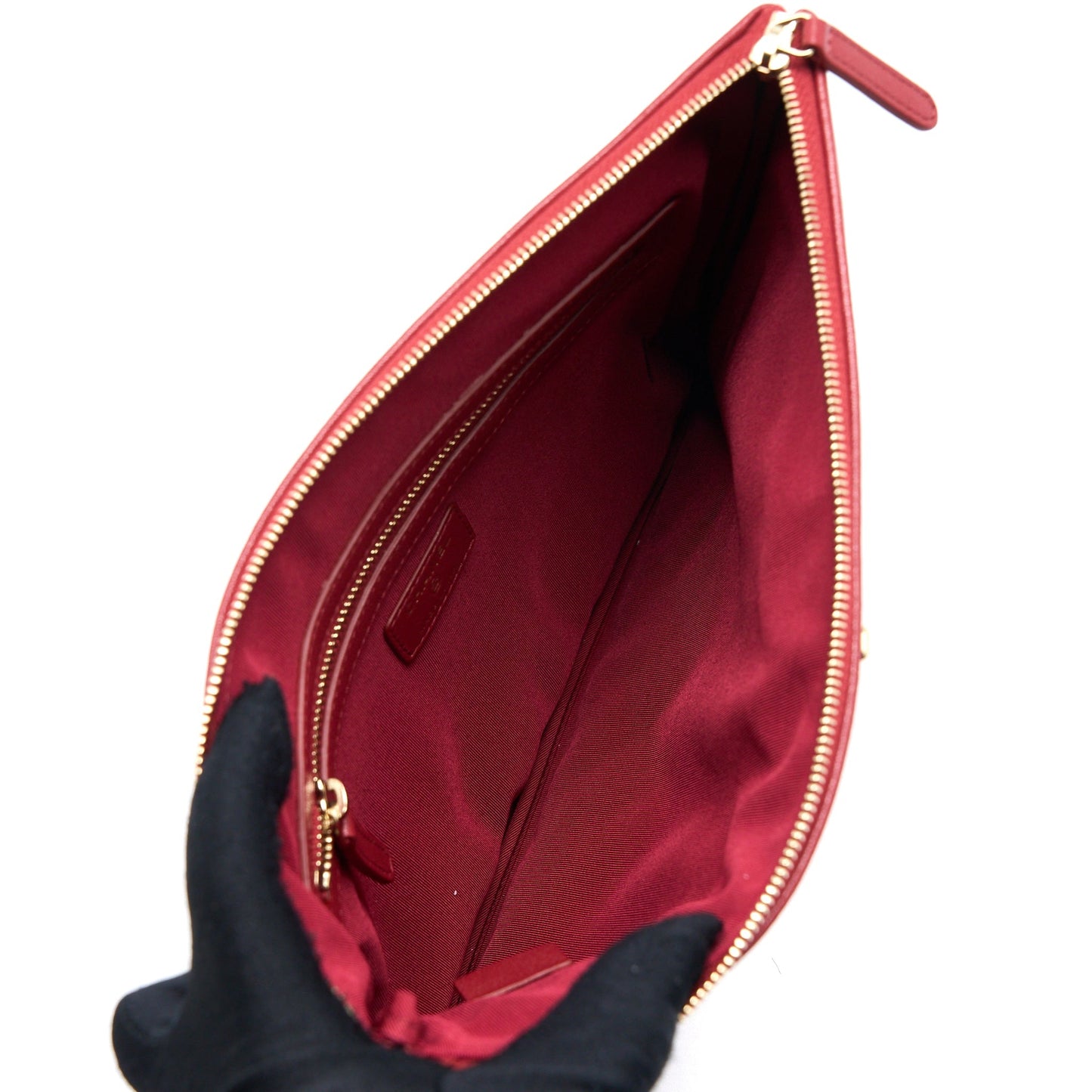 Chanel CC Logo Quilted Zip Calfskin GHW Red Clutch Bag