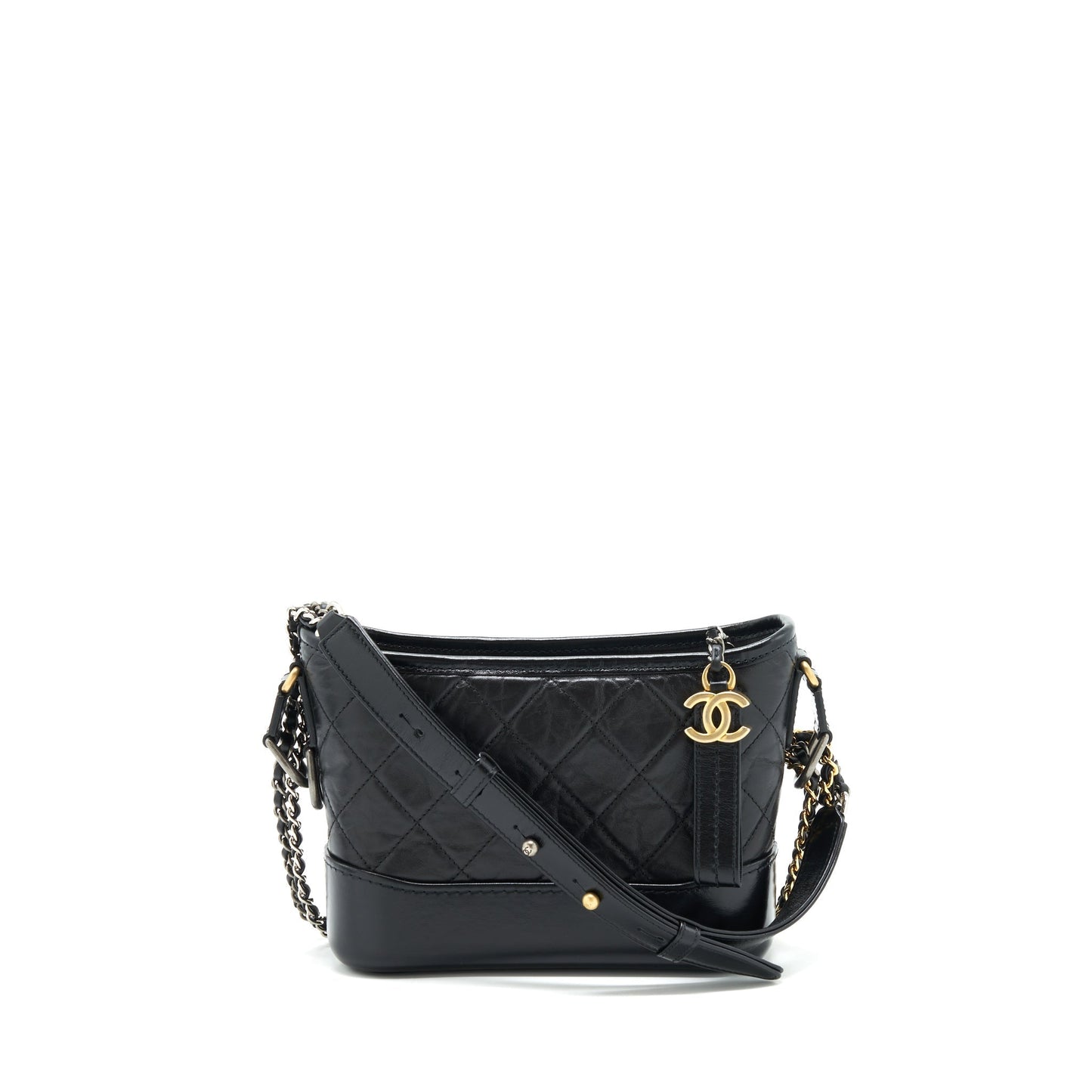 Chanel Gabrielle Hobo Sliver Hardware Black Gold Small Shoulder Bag
