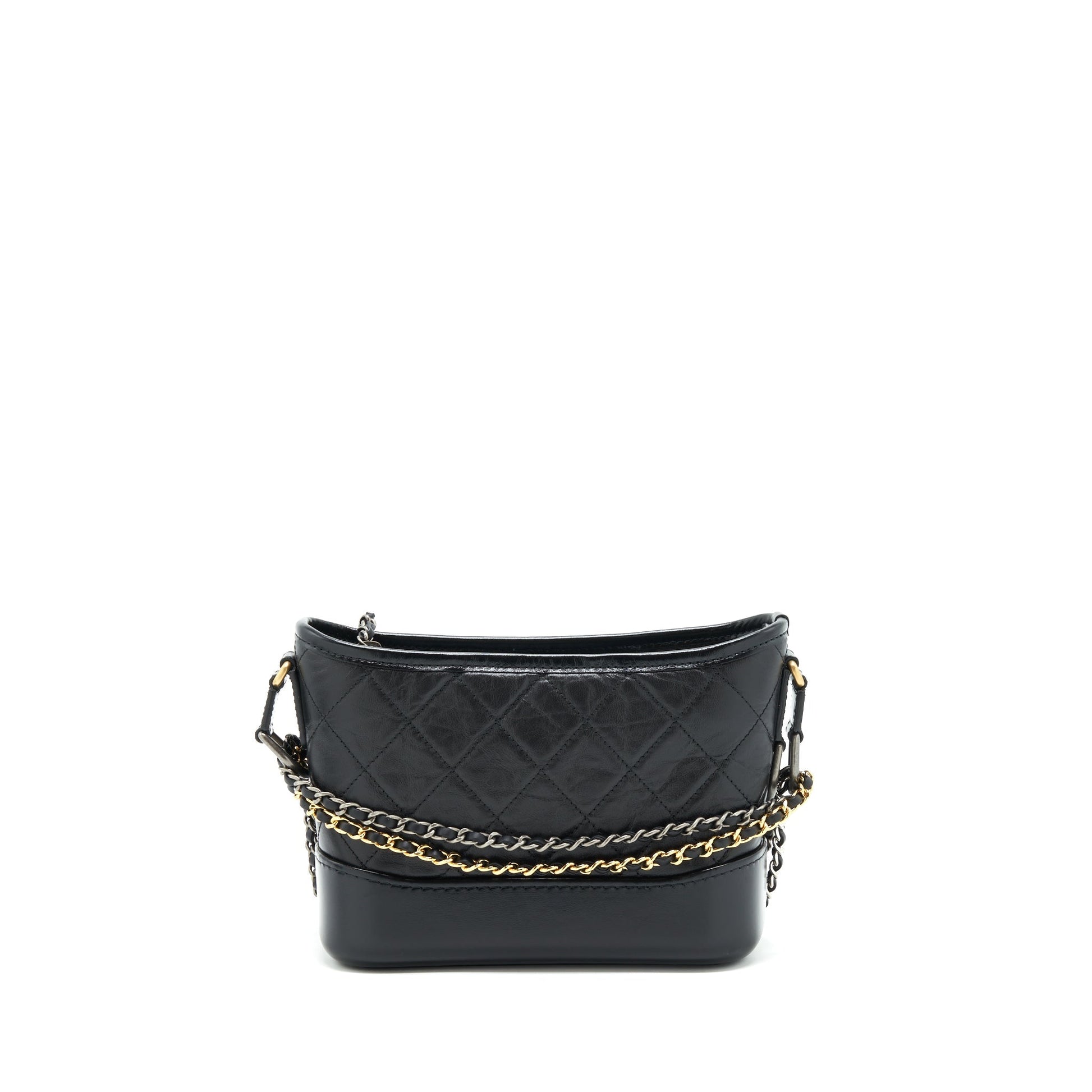 Chanel Gabrielle Hobo Sliver Hardware Black Gold Small Shoulder Bag