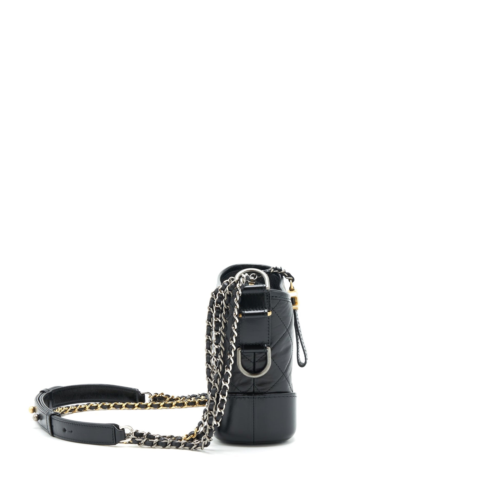 Chanel Gabrielle Hobo Sliver Hardware Black Gold Small Shoulder Bag