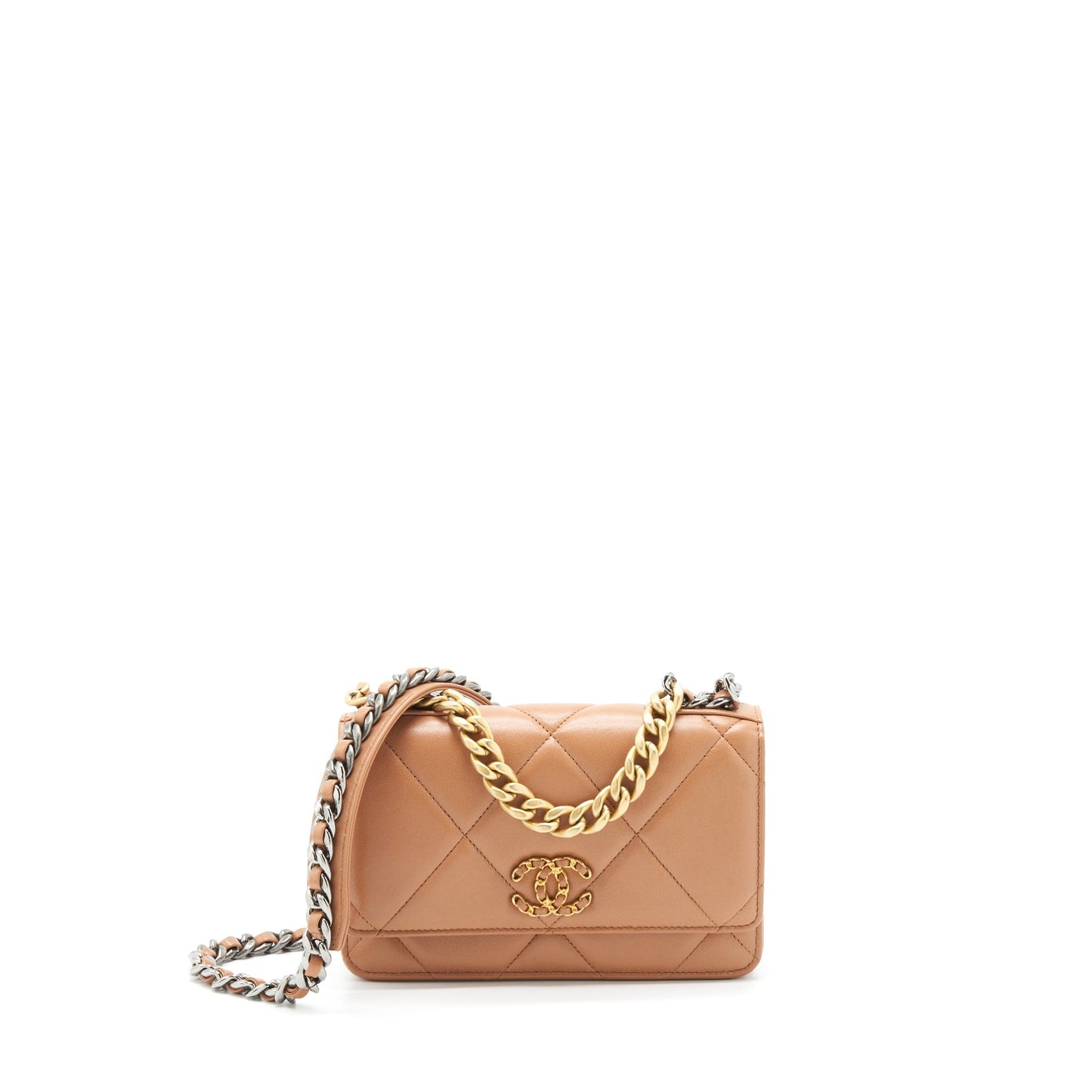 Chanel 19 On Lambskin Dark GHW Beige Wallet Case