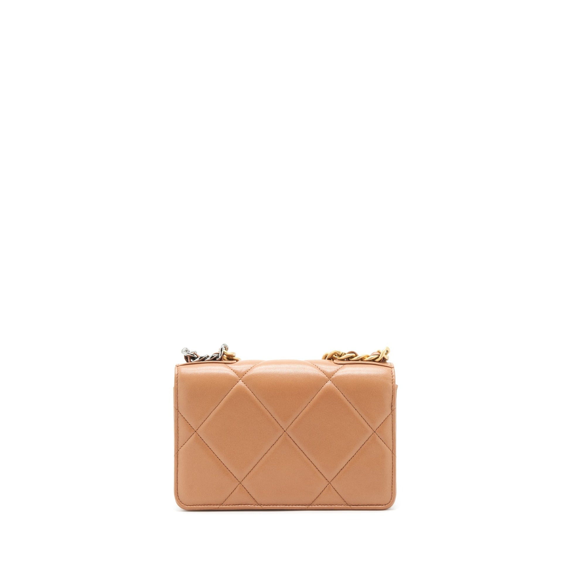 Chanel 19 On Lambskin Dark GHW Beige Wallet Case