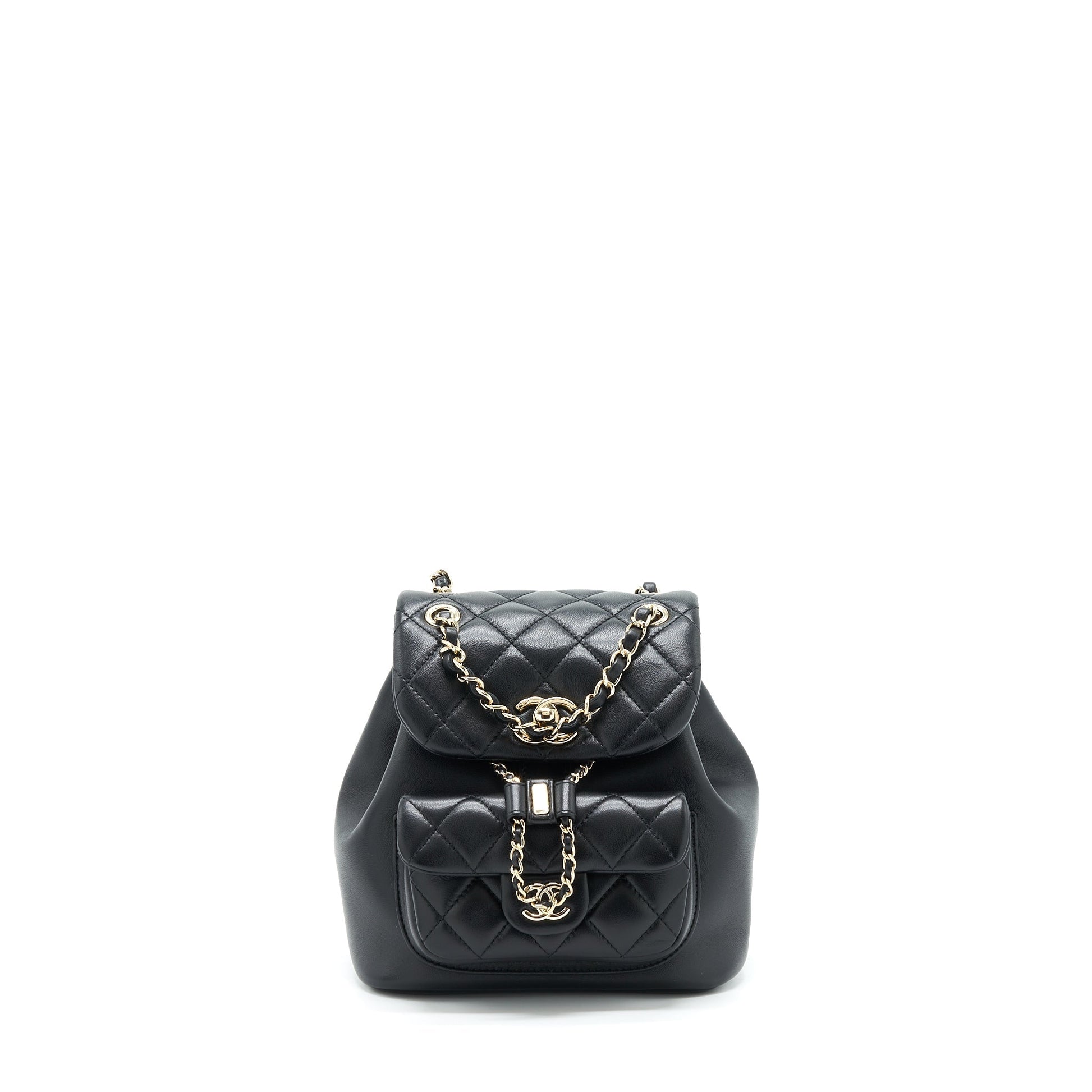 Chanel Duma Backpack Lambskin LGHW Microchip Black Black Lghwmicrochip