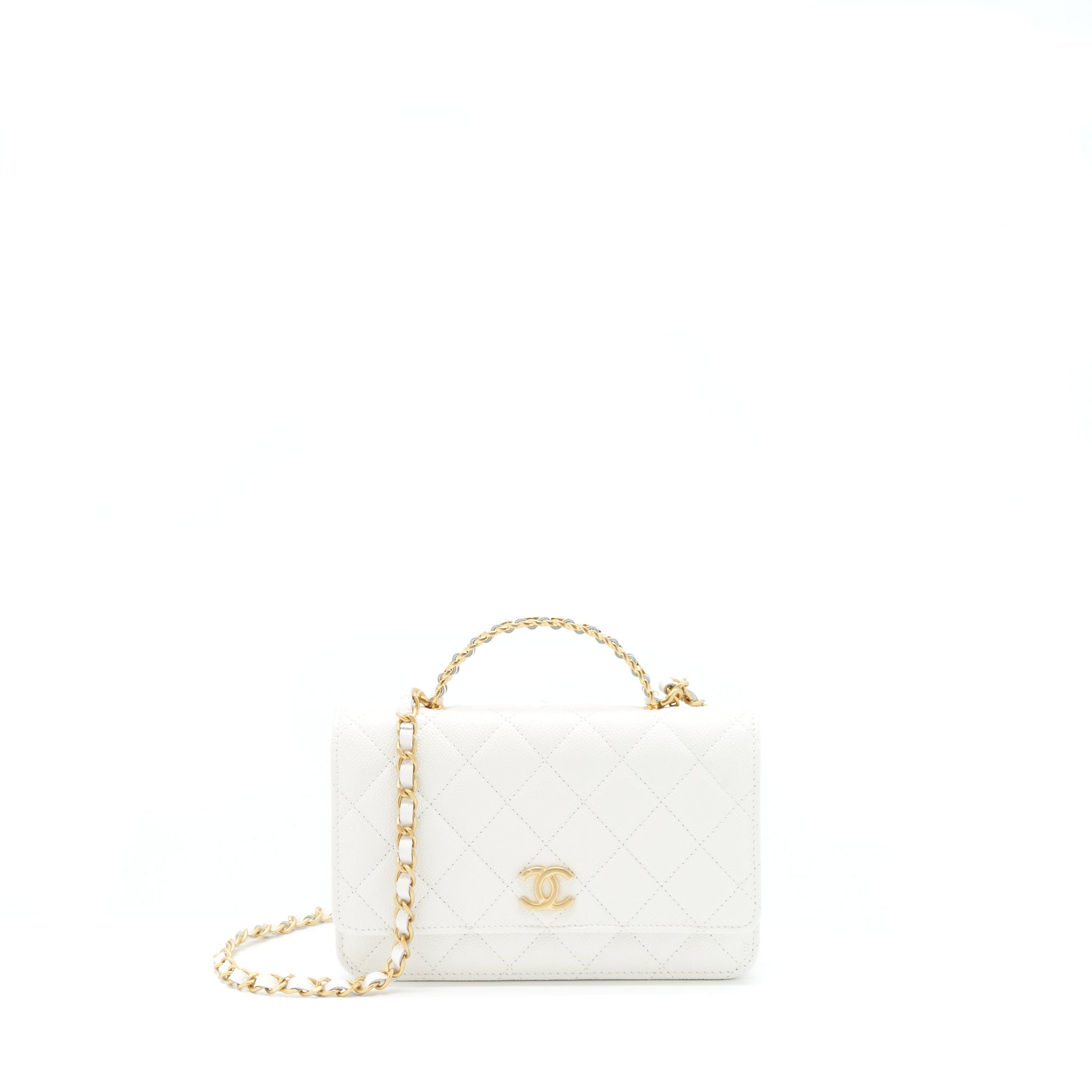 Chanel 22s Logo Top Handle On Caviar White Wallet Case