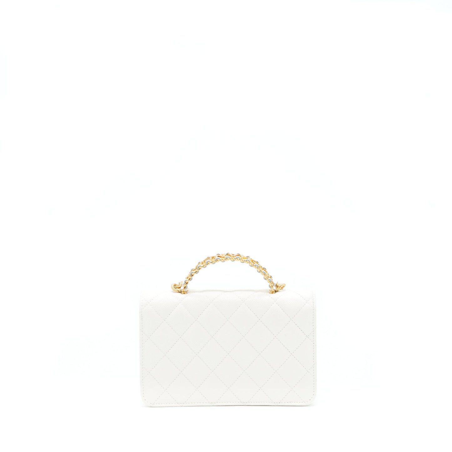 Chanel 22s Logo Top Handle On Caviar White Wallet Case