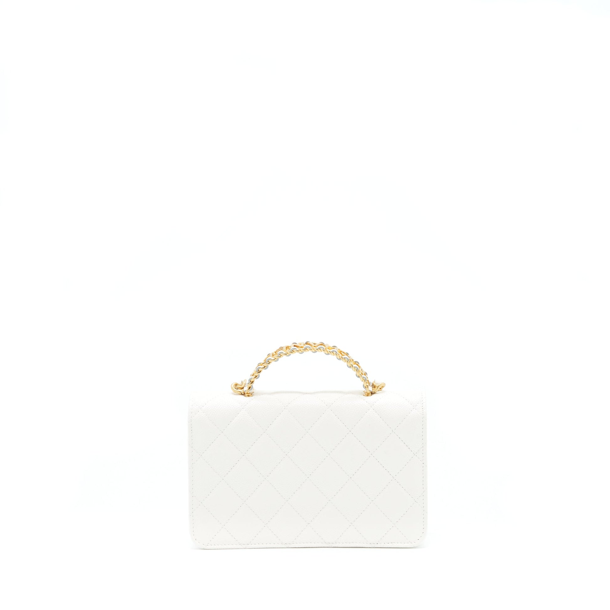 Chanel 22s Logo Top Handle On Caviar White Wallet Case