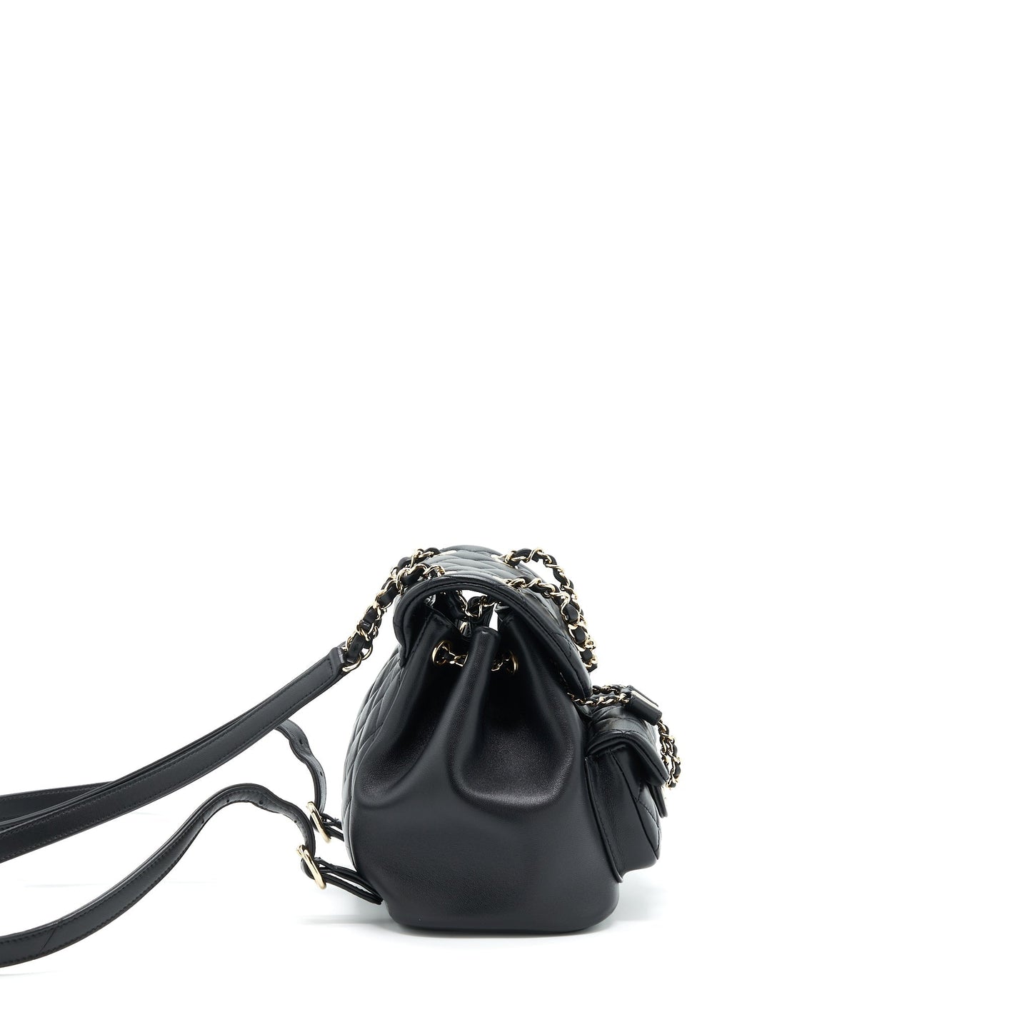 Chanel Duma Backpack Lambskin LGHW Microchip Black Black Lghwmicrochip